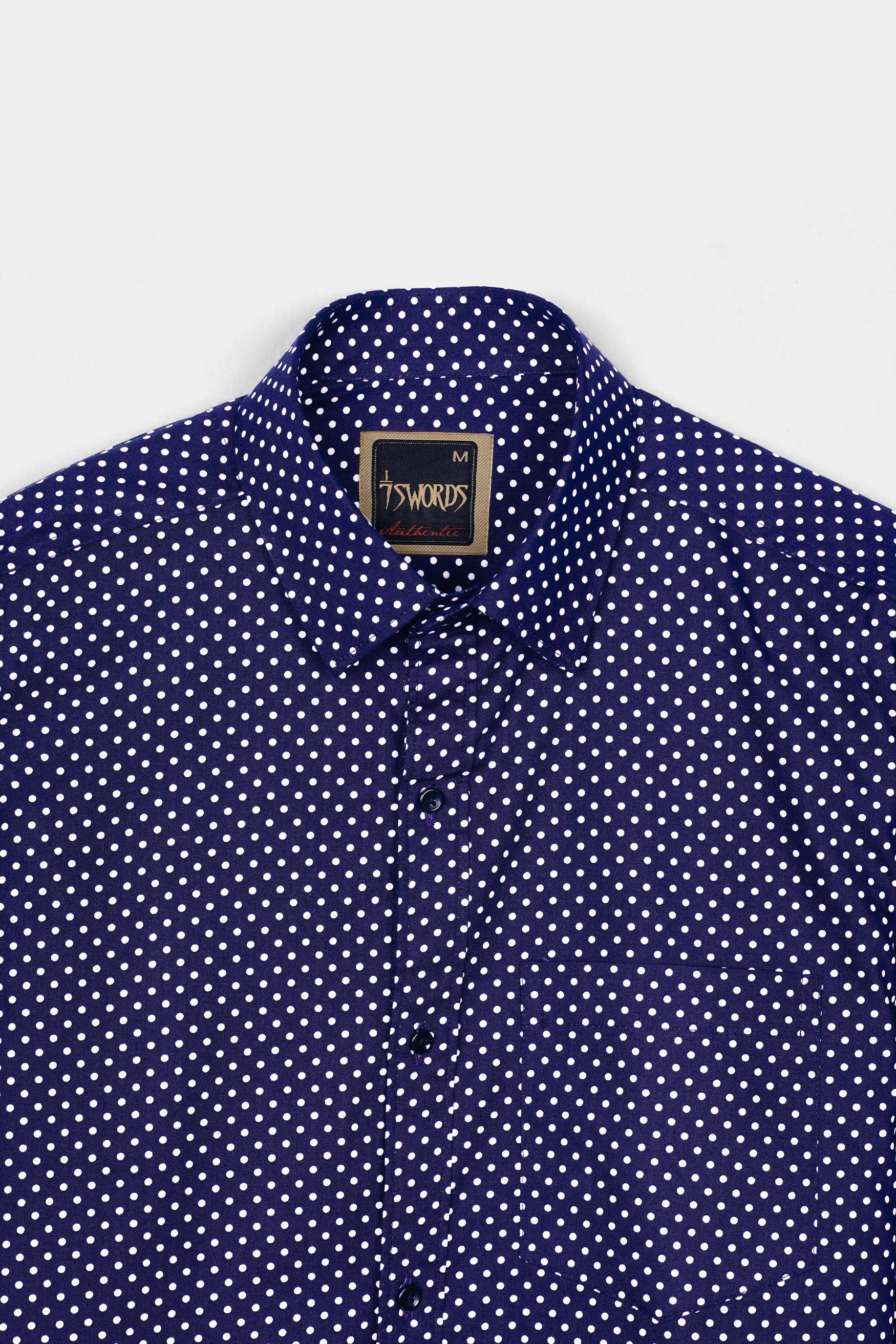 7swords-Broncos Blue and White Polka Dotted Premium Cotton Shirt 7S-146-BLK-38, 7S-146-BLK-39, 7S-146-BLK-40, 7S-146-BLK-42