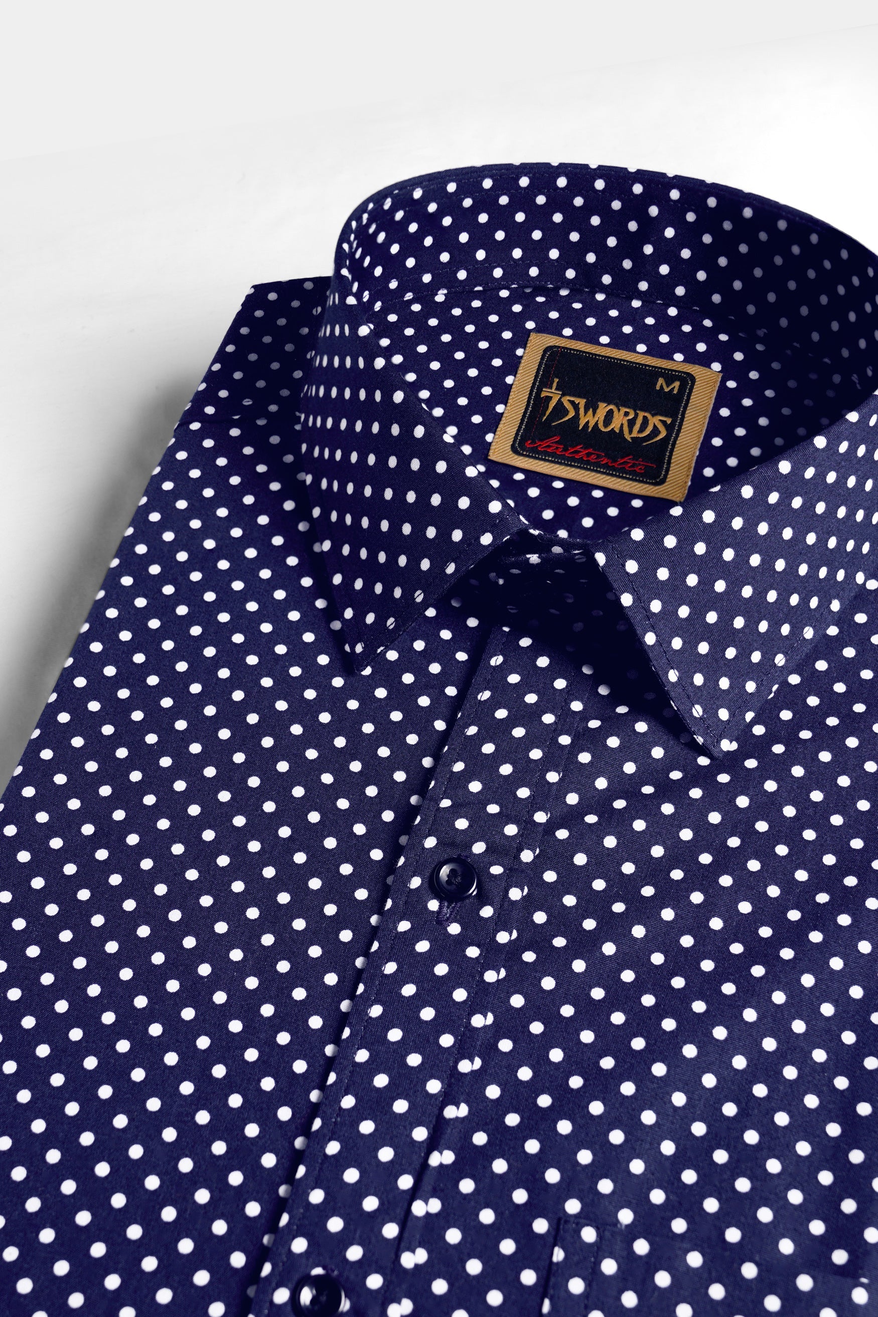 7swords-Broncos Blue and White Polka Dotted Premium Cotton Shirt 7S-146-BLK-38, 7S-146-BLK-39, 7S-146-BLK-40, 7S-146-BLK-42