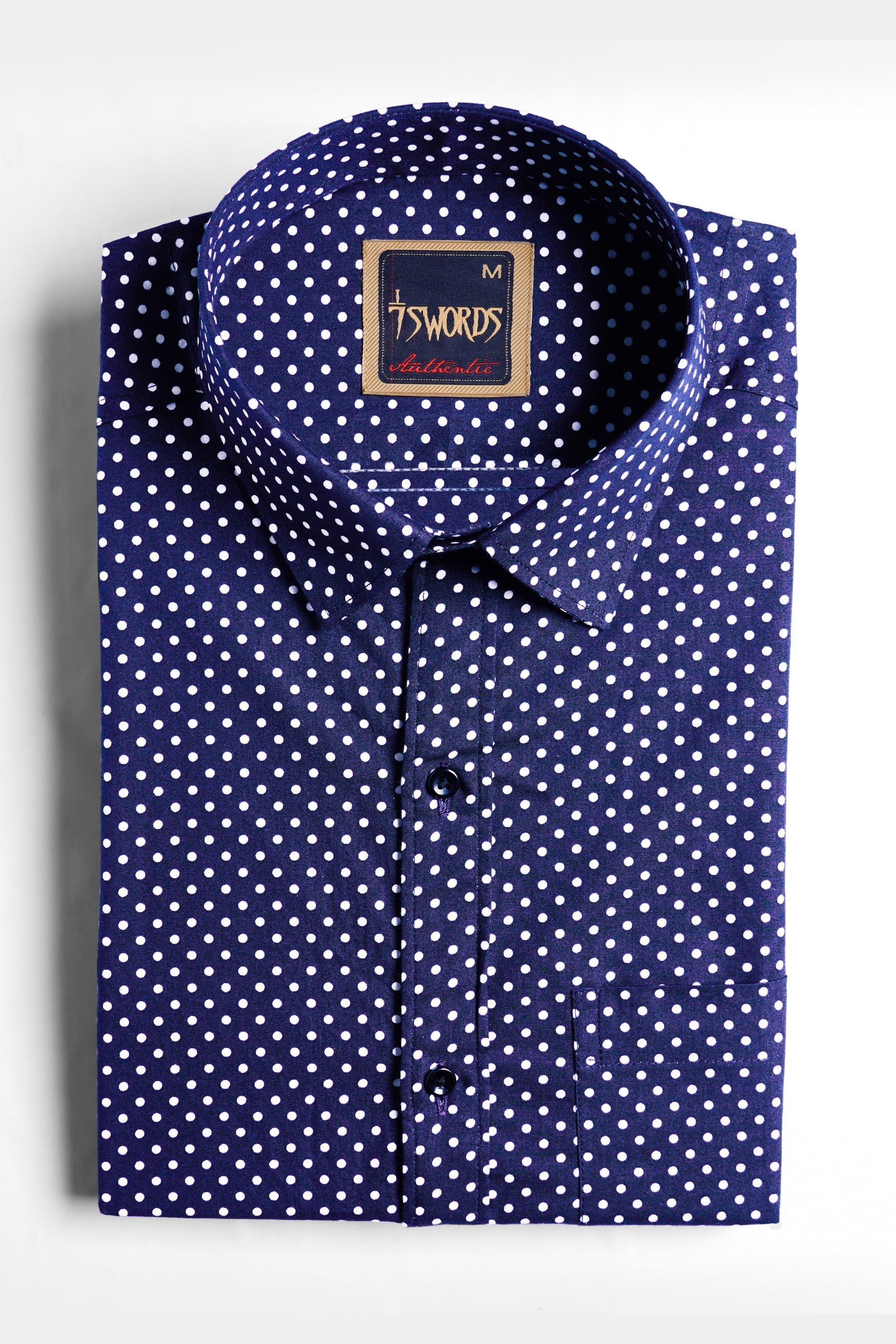 7swords-Broncos Blue and White Polka Dotted Premium Cotton Shirt 7S-146-BLK-38, 7S-146-BLK-39, 7S-146-BLK-40, 7S-146-BLK-42