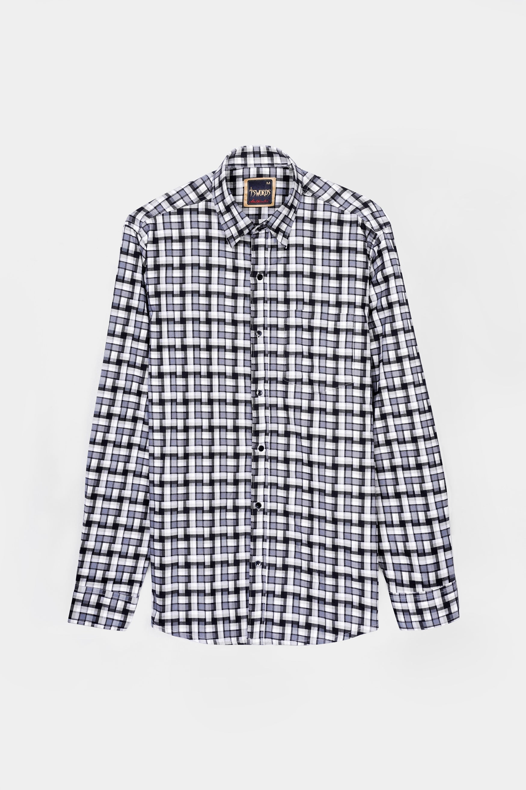 7swords-Davy Gray with Cinder Gray and White Checkered Premium Cotton Shirt 7S-148-BLK-38, 7S-148-BLK-39, 7S-148-BLK-40, 7S-148-BLK-42