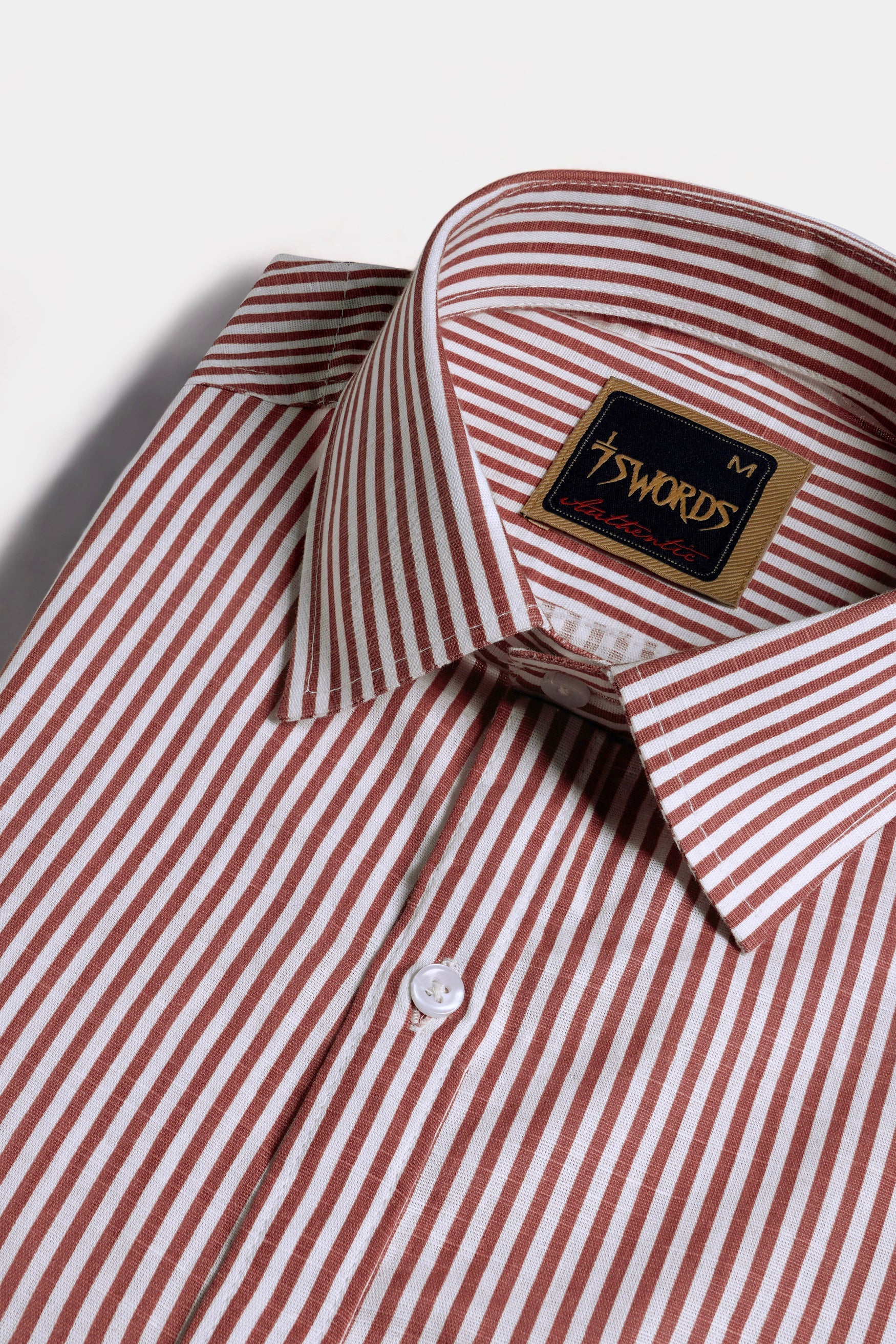 7swords-Blush Brown and Bright White Striped Premium Cotton Shirt 7S-150-38, 7S-150-39, 7S-150-40, 7S-150-42