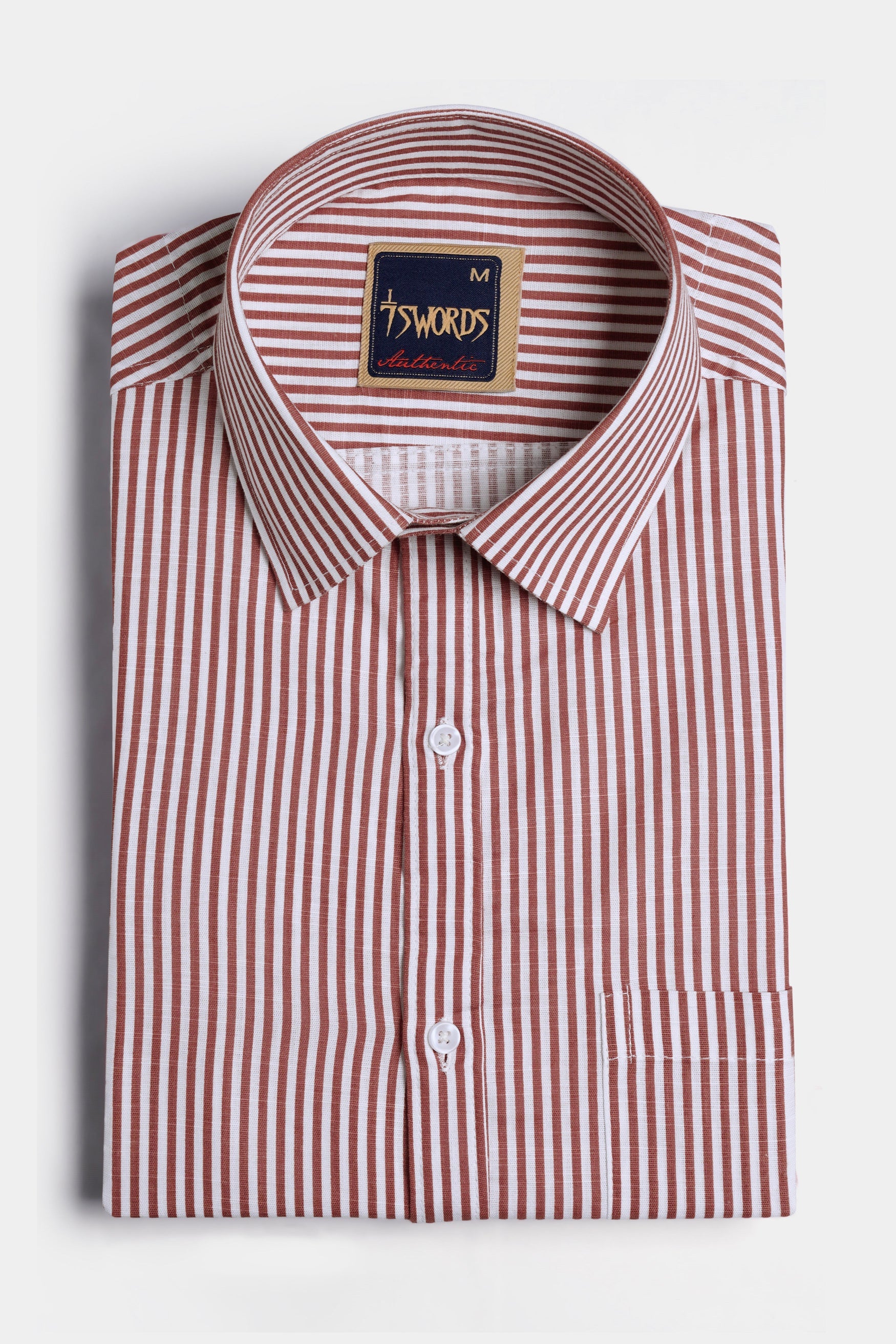 7swords-Blush Brown and Bright White Striped Premium Cotton Shirt 7S-150-38, 7S-150-39, 7S-150-40, 7S-150-42