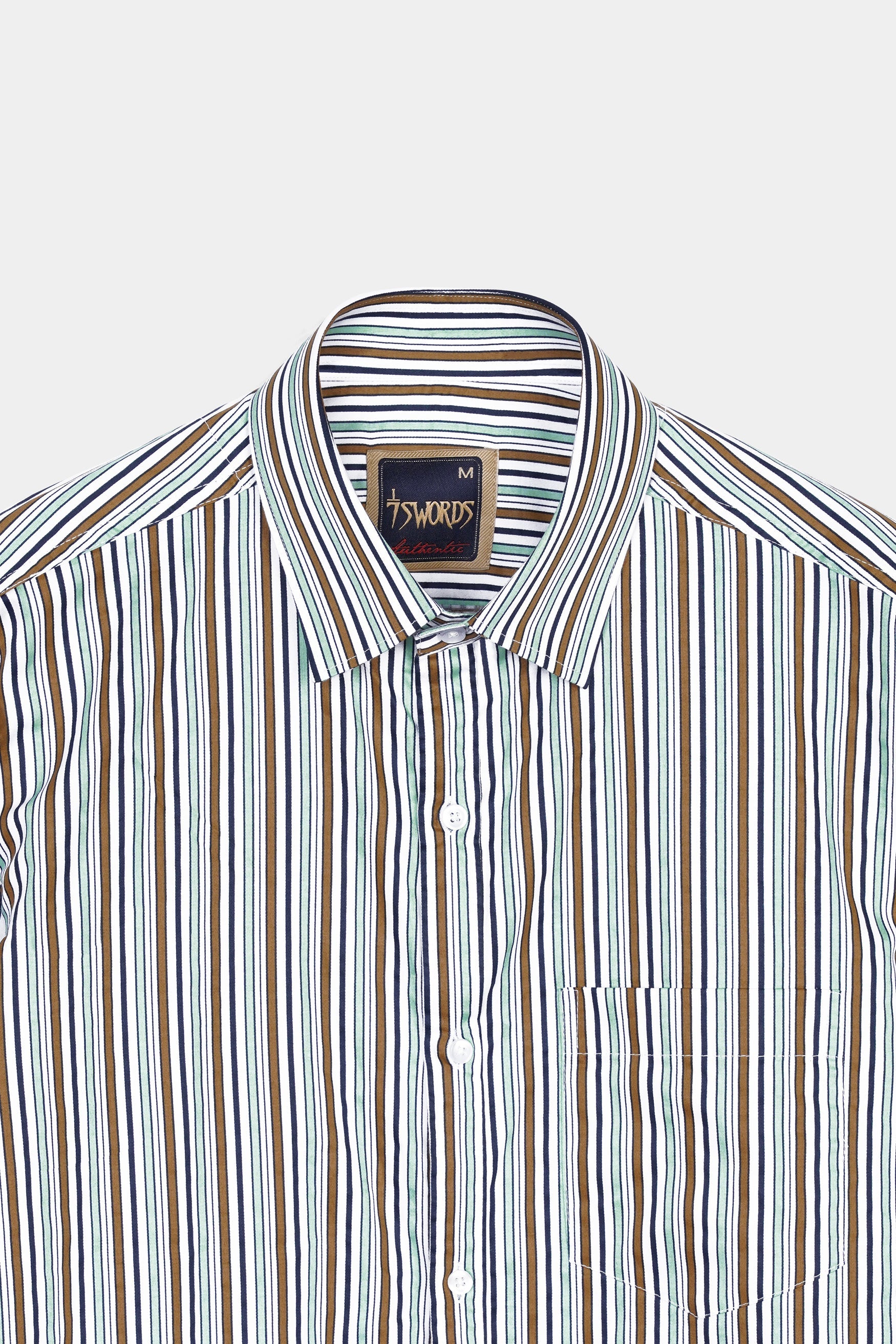 7swords-Bright White and Mocha Brown Multicolour Striped Premium Cotton Shirt 7S-153-38, 7S-153-39, 7S-153-40, 7S-153-42