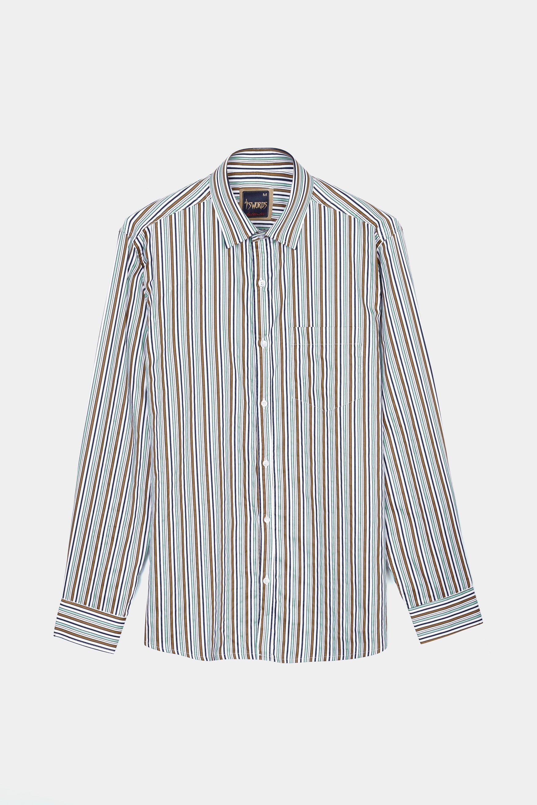 7swords-Bright White and Mocha Brown Multicolour Striped Premium Cotton Shirt 7S-153-38, 7S-153-39, 7S-153-40, 7S-153-42