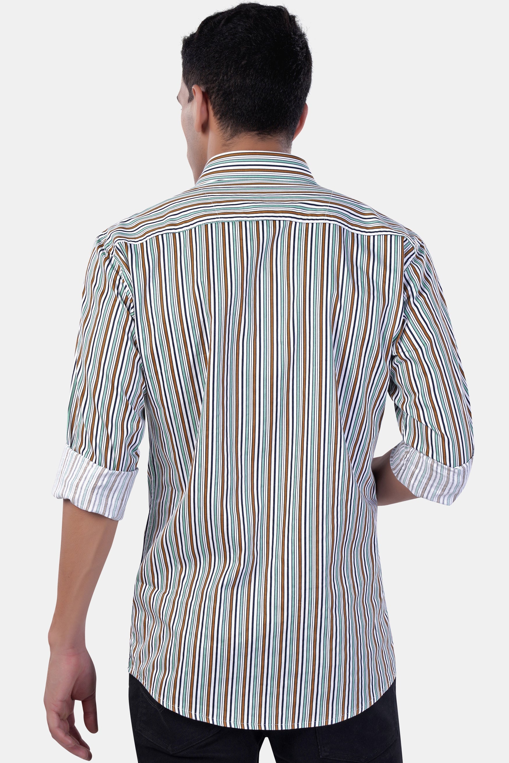 7swords-Bright White and Mocha Brown Multicolour Striped Premium Cotton Shirt 7S-153-38, 7S-153-39, 7S-153-40, 7S-153-42