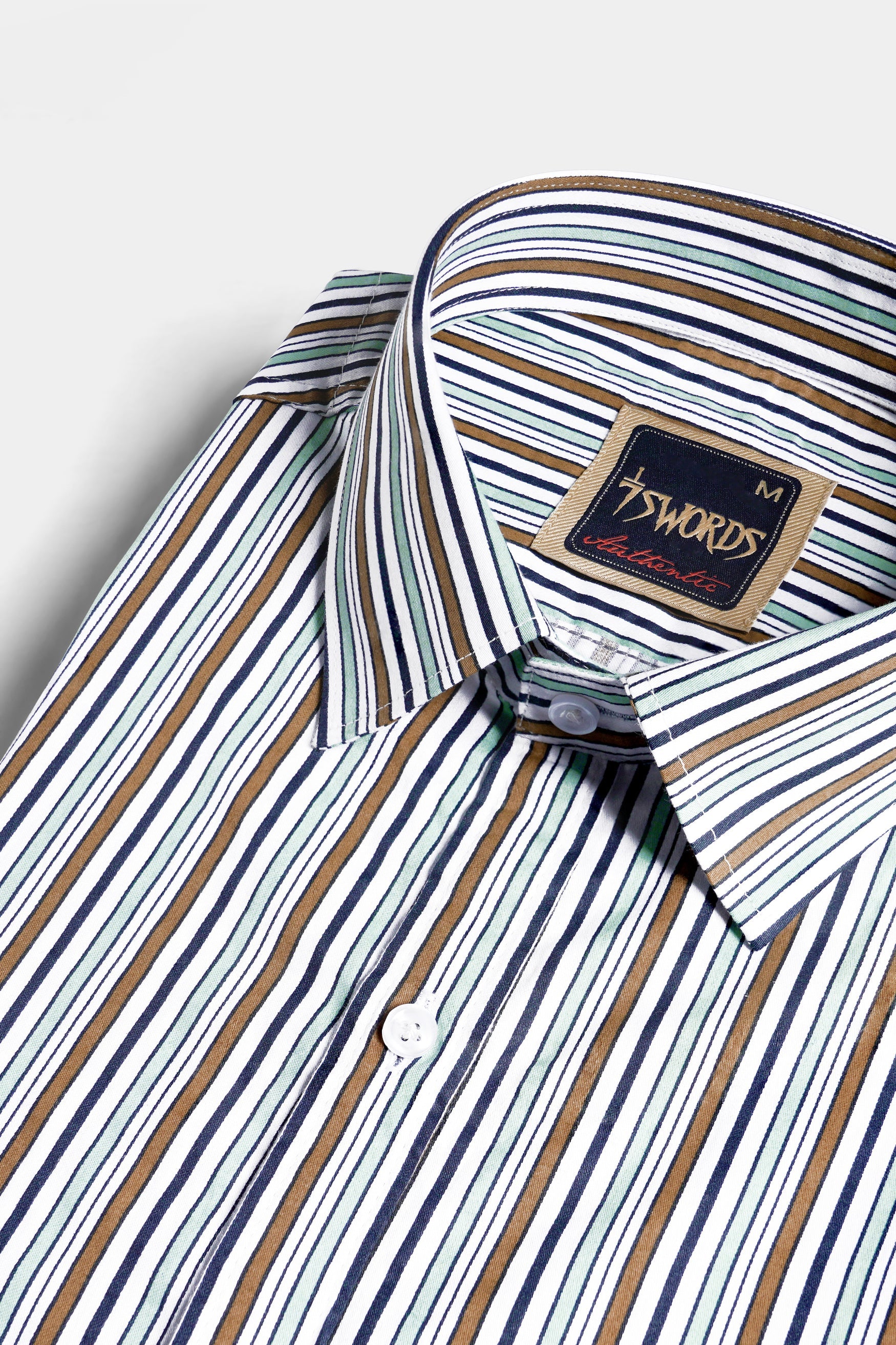 7swords-Bright White and Mocha Brown Multicolour Striped Premium Cotton Shirt 7S-153-38, 7S-153-39, 7S-153-40, 7S-153-42
