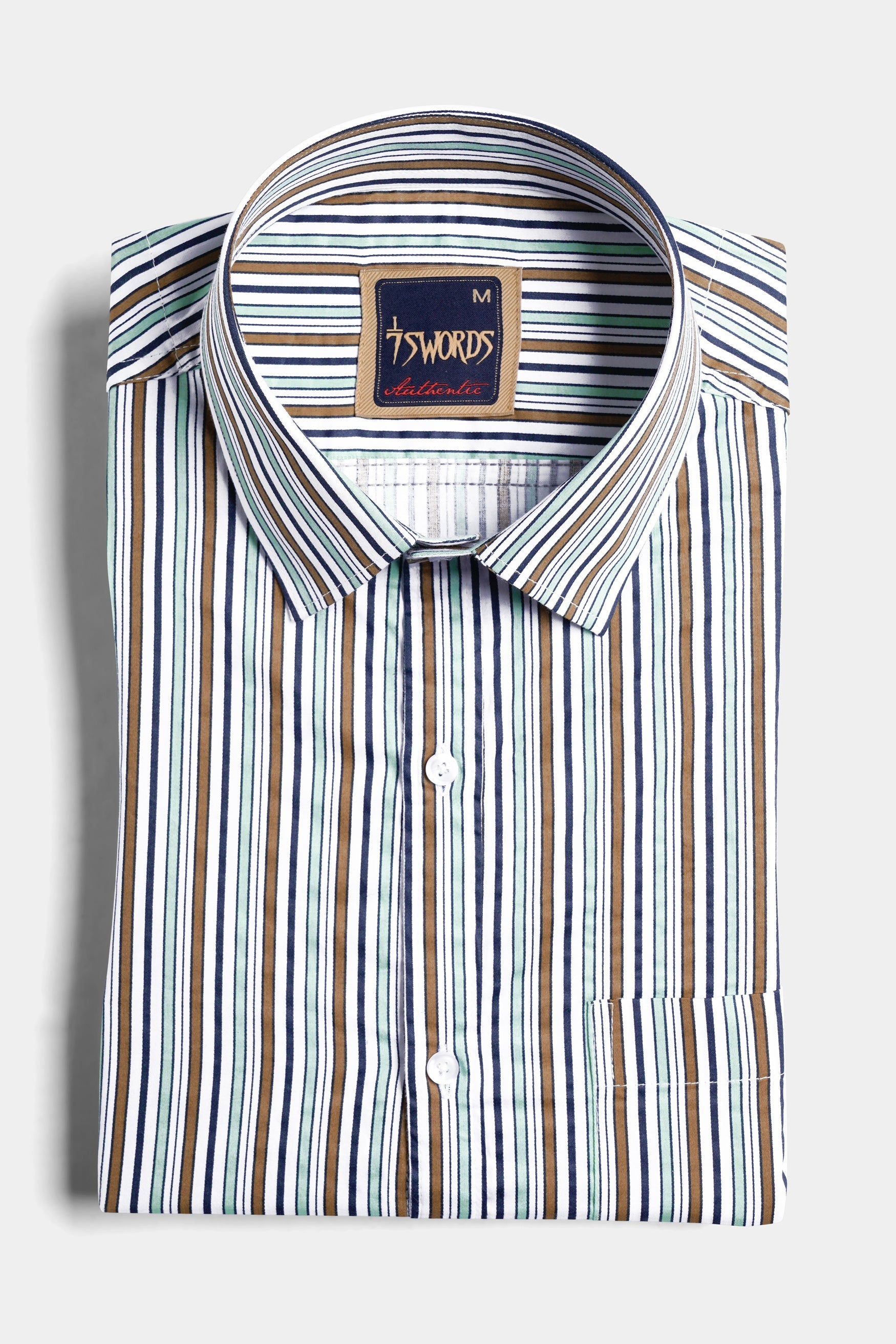 7swords-Bright White and Mocha Brown Multicolour Striped Premium Cotton Shirt 7S-153-38, 7S-153-39, 7S-153-40, 7S-153-42