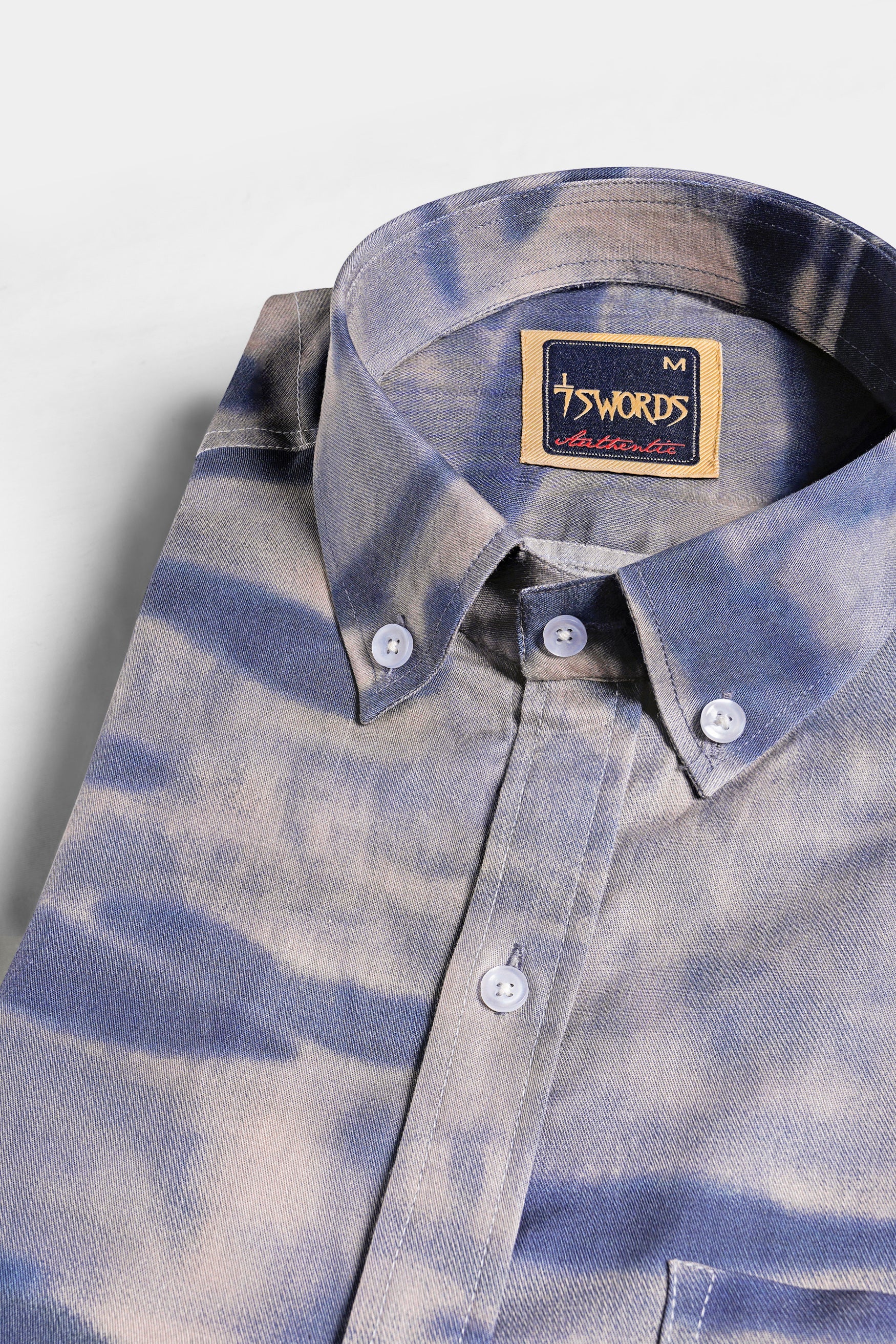 7swords-Mobster Gray and Logan Gray Tie-Dye Printed Premium Cotton Shirt 7S-155-BD-38, 7S-155-BD-39, 7S-155-BD-40, 7S-155-BD-42