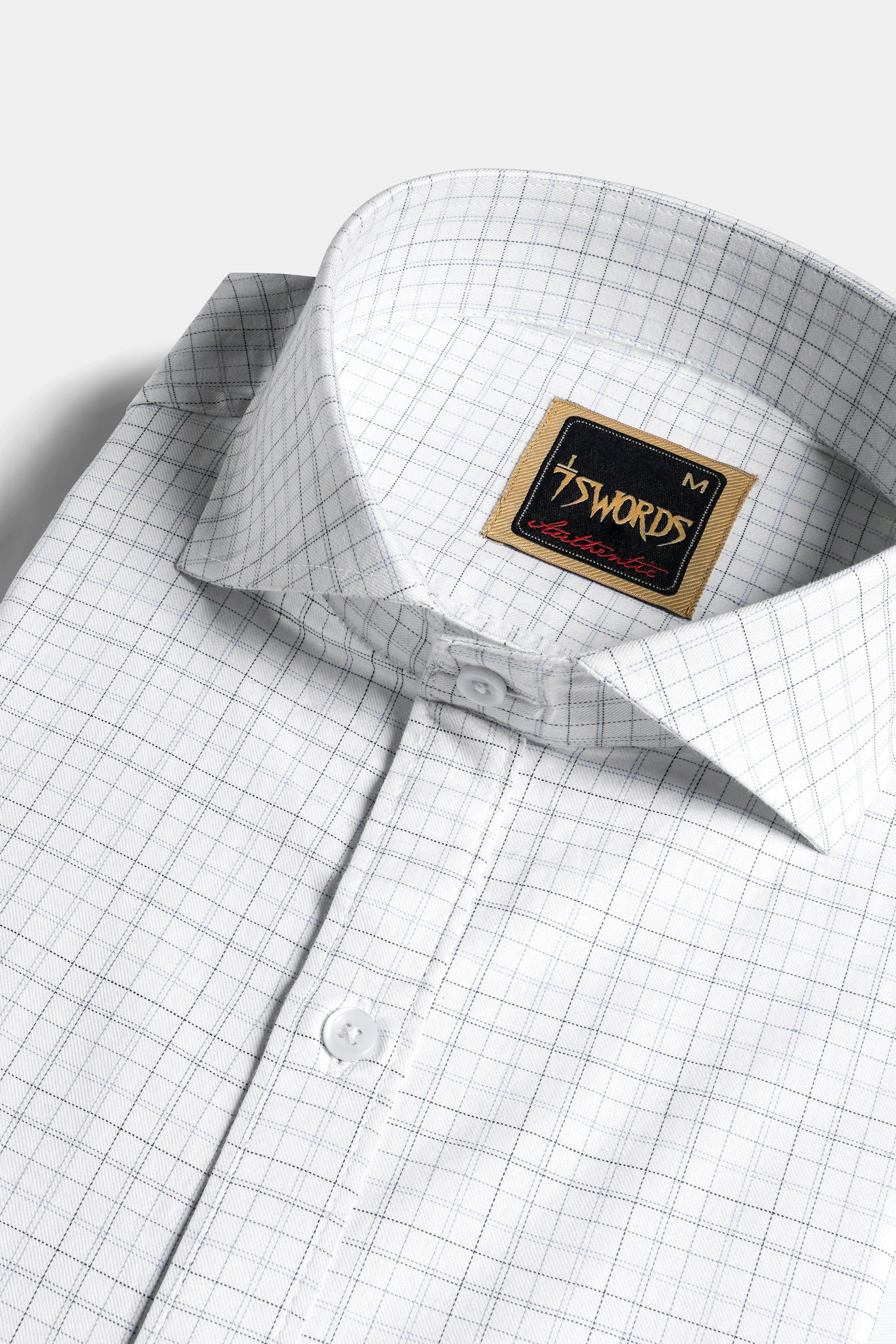 7swords-Bright White and Hit Gray Checkered Premium Cotton Shirt 7S-160-CA-38, 7S-160-CA-39, 7S-160-CA-40, 7S-160-CA-42