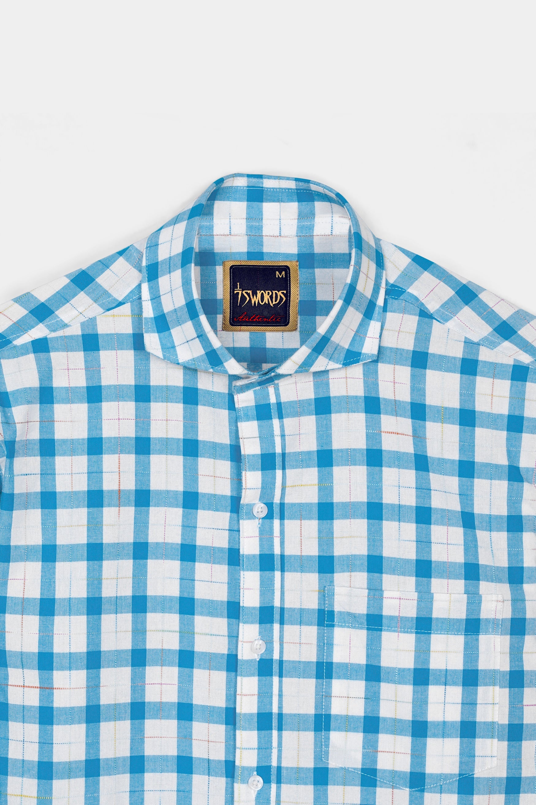7swords-Picton Blue and White Plaid Premium Cotton Shirt 7S-161-CA-38, 7S-161-CA-39, 7S-161-CA-40, 7S-161-CA-42