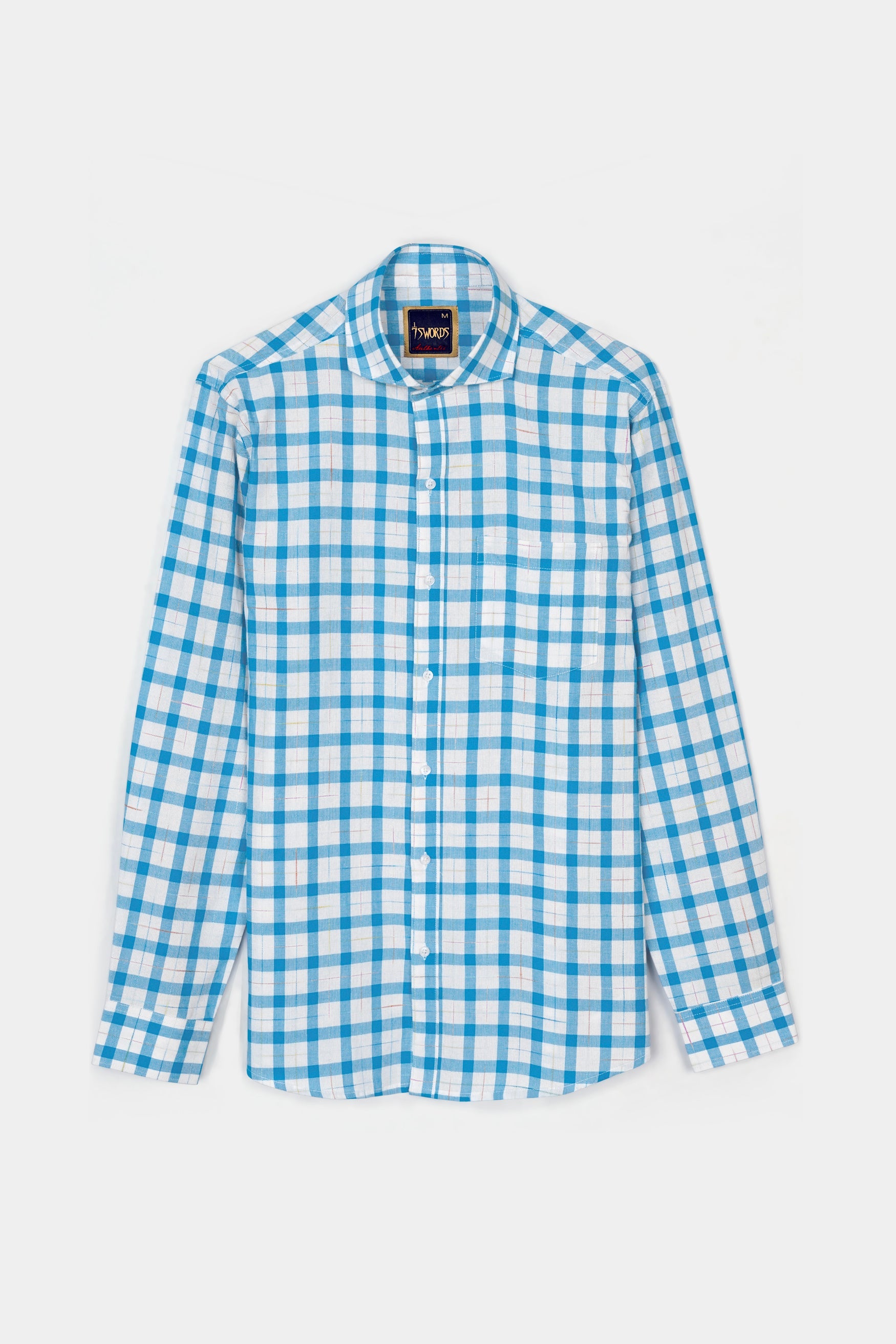 7swords-Picton Blue and White Plaid Premium Cotton Shirt 7S-161-CA-38, 7S-161-CA-39, 7S-161-CA-40, 7S-161-CA-42