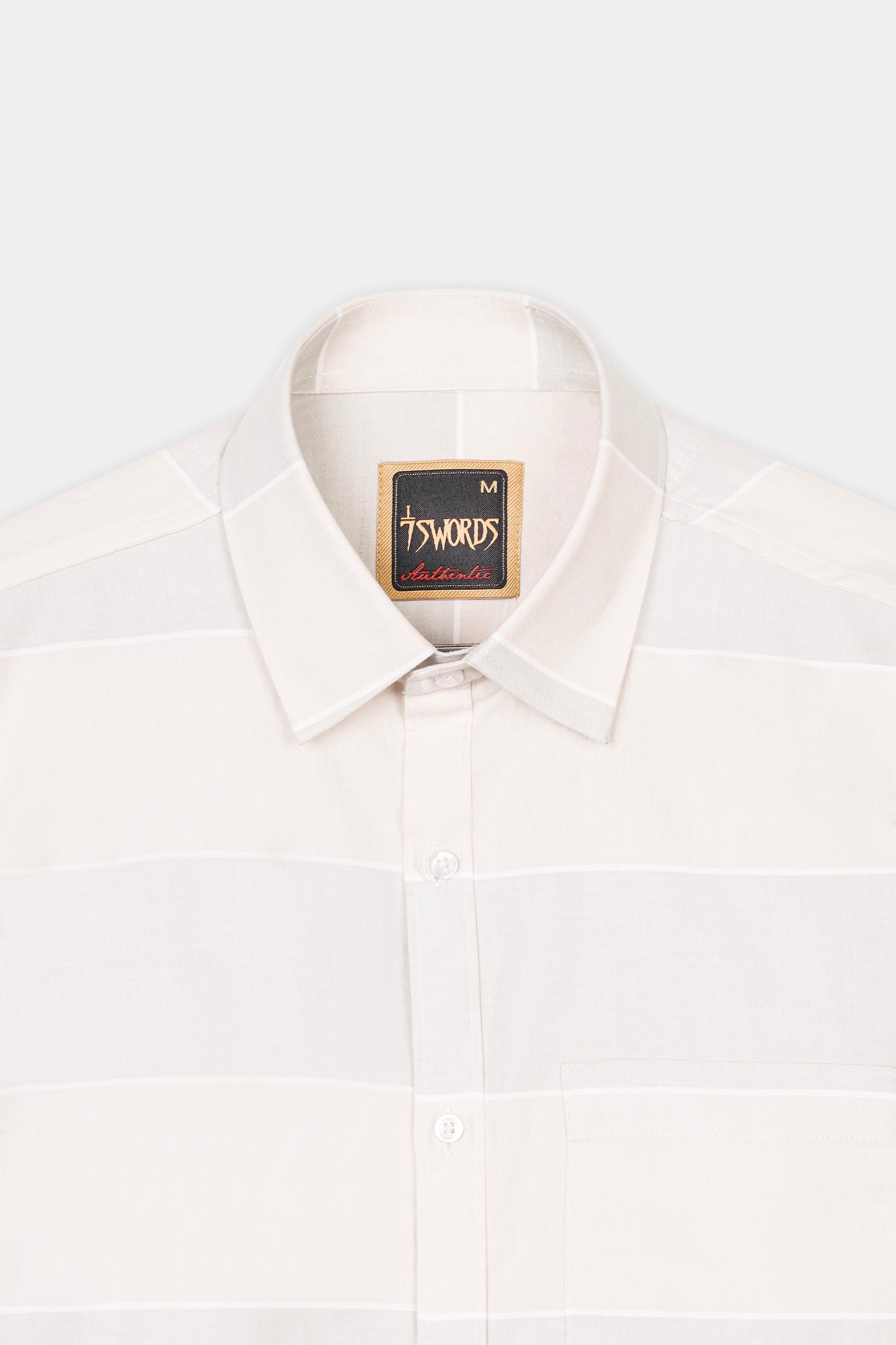 7swords-Amour Beige and Oyster Brown Striped Premium Cotton Shirt 7S-165-38, 7S-165-39, 7S-165-40, 7S-165-42