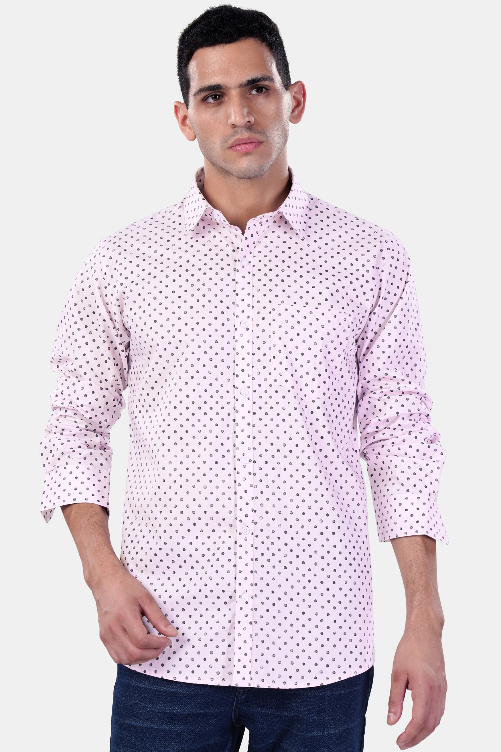 7swords-Cameo Lavender and Martini Gray Polka Dotted Premium Cotton Shirt 7S-167-38, 7S-167-39, 7S-167-40, 7S-167-42