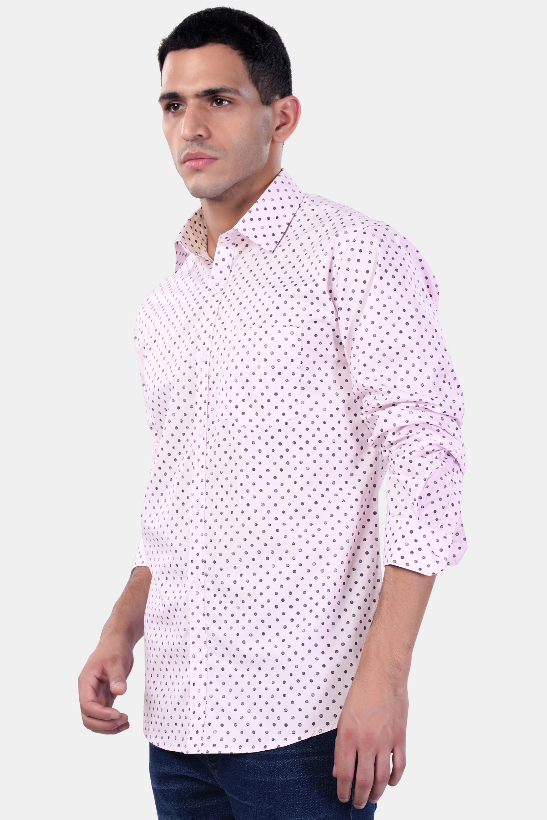 7swords-Cameo Lavender and Martini Gray Polka Dotted Premium Cotton Shirt 7S-167-38, 7S-167-39, 7S-167-40, 7S-167-42