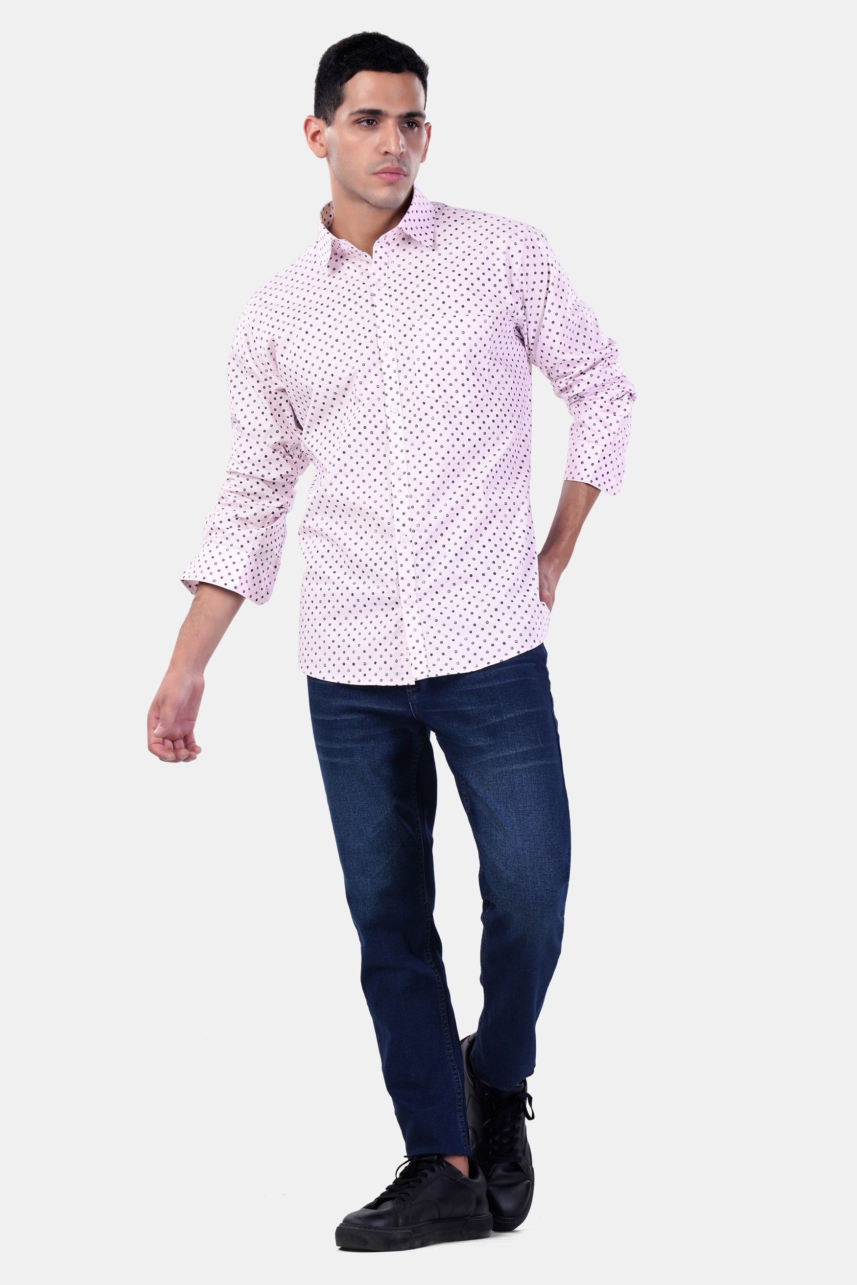 7swords-Cameo Lavender and Martini Gray Polka Dotted Premium Cotton Shirt 7S-167-38, 7S-167-39, 7S-167-40, 7S-167-42