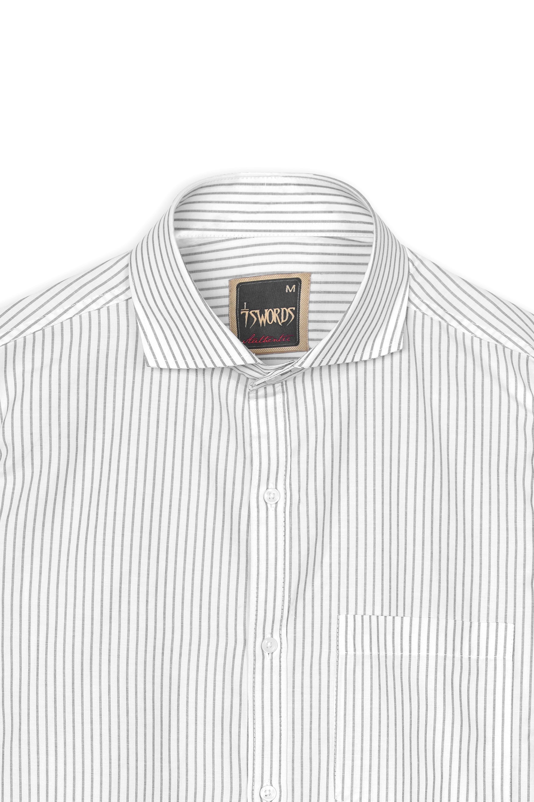 7swords-Bright White and Nobel Gray Striped Premium Cotton Shirt 7S-172-CA-38, 7S-172-CA-39, 7S-172-CA-40, 7S-172-CA-42