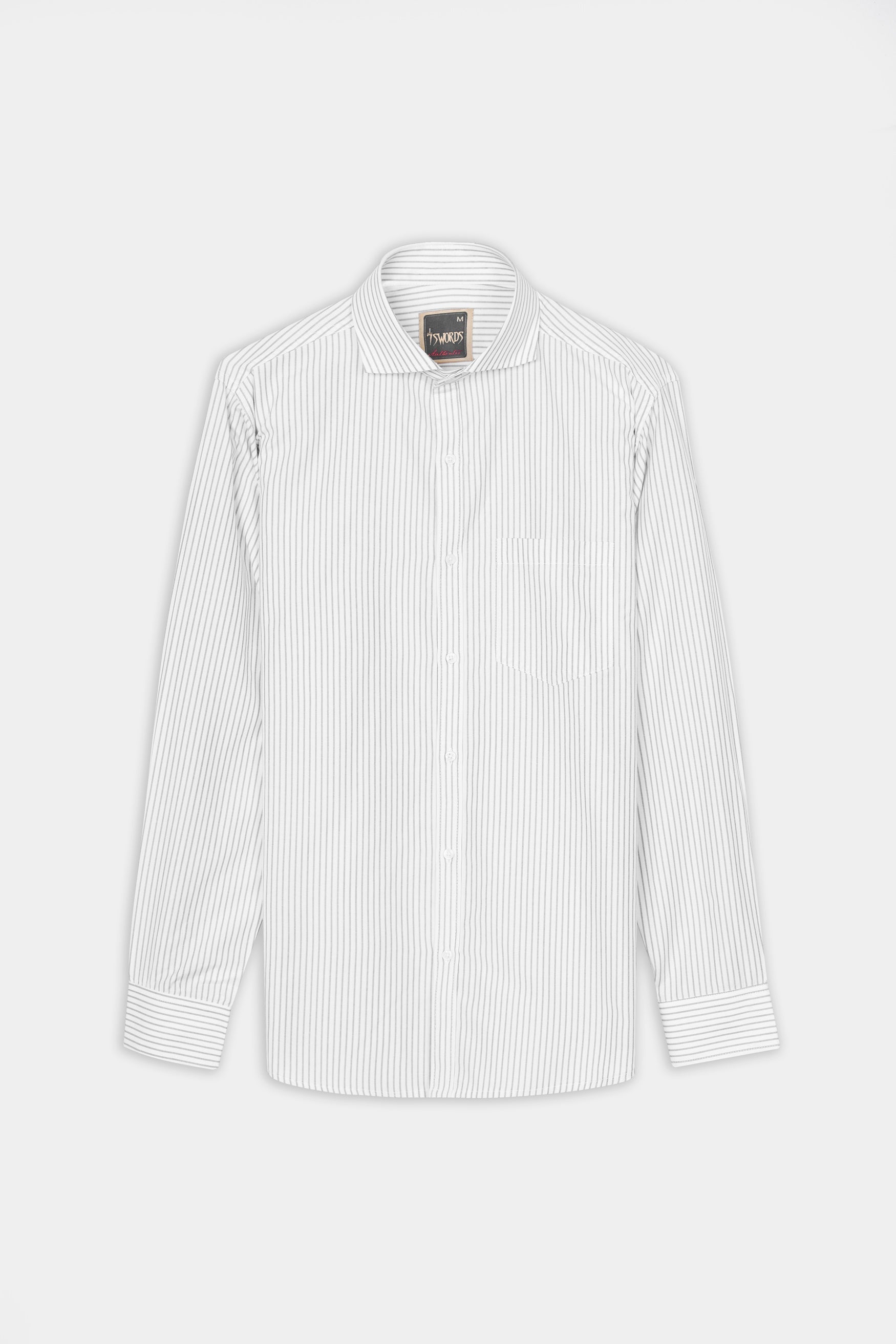 7swords-Bright White and Nobel Gray Striped Premium Cotton Shirt 7S-172-CA-38, 7S-172-CA-39, 7S-172-CA-40, 7S-172-CA-42