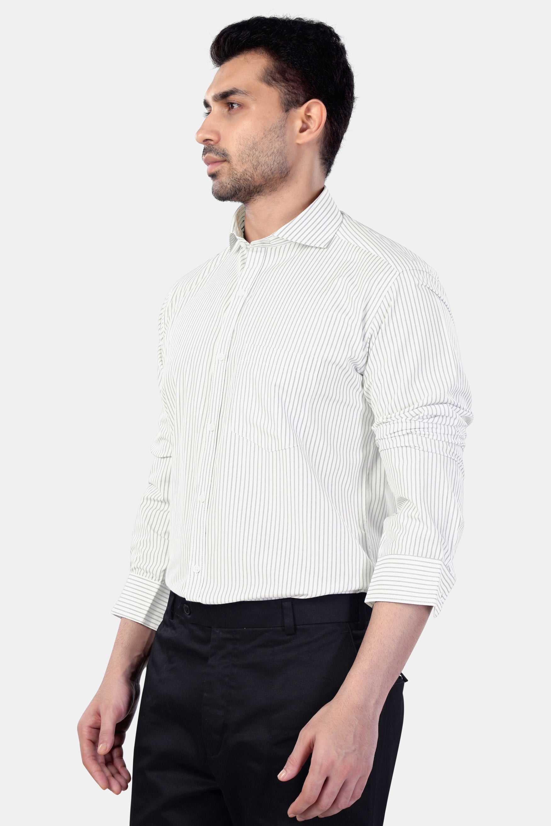 7swords-Bright White and Nobel Gray Striped Premium Cotton Shirt 7S-172-CA-38, 7S-172-CA-39, 7S-172-CA-40, 7S-172-CA-42