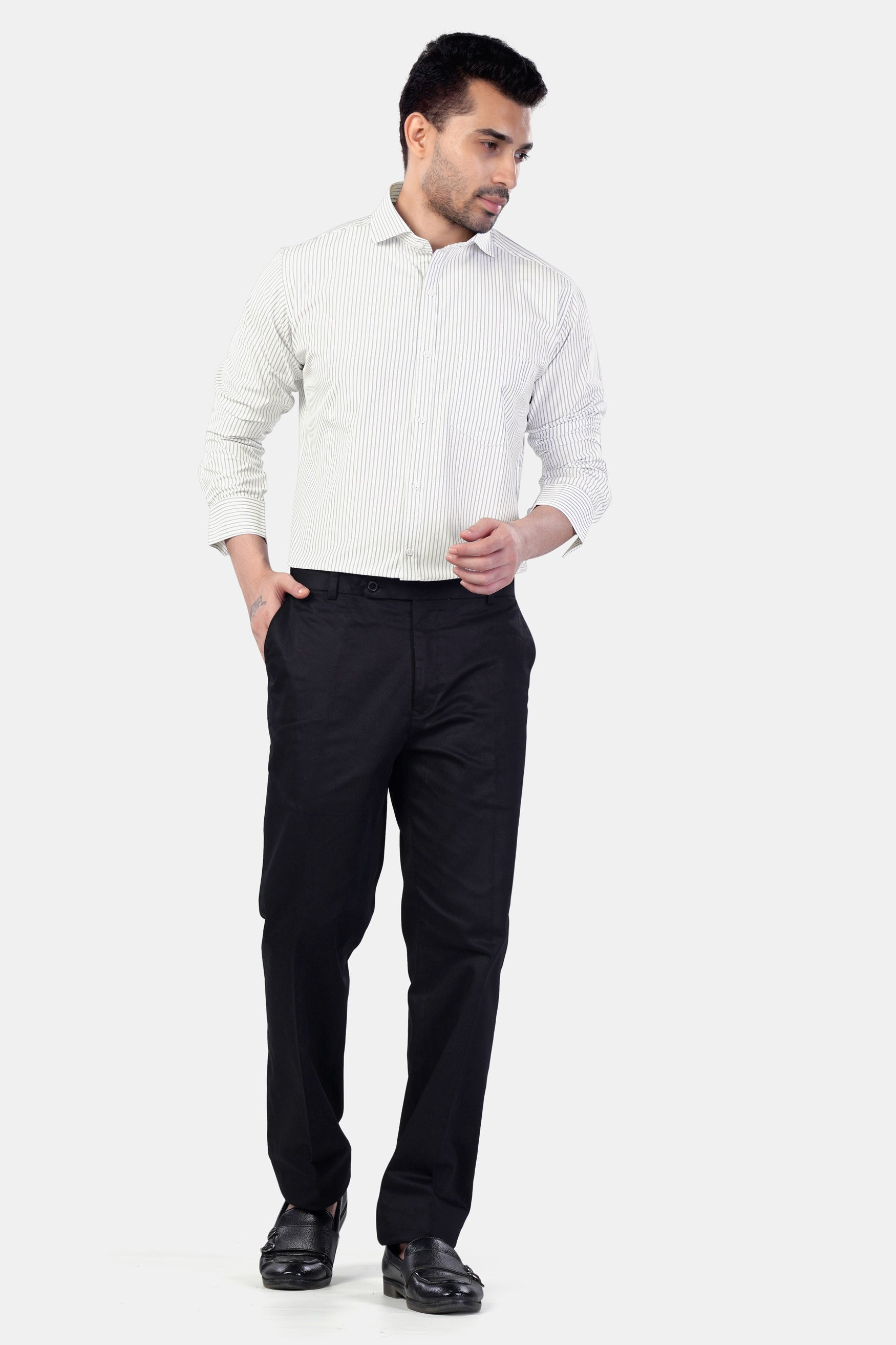 7swords-Bright White and Nobel Gray Striped Premium Cotton Shirt 7S-172-CA-38, 7S-172-CA-39, 7S-172-CA-40, 7S-172-CA-42