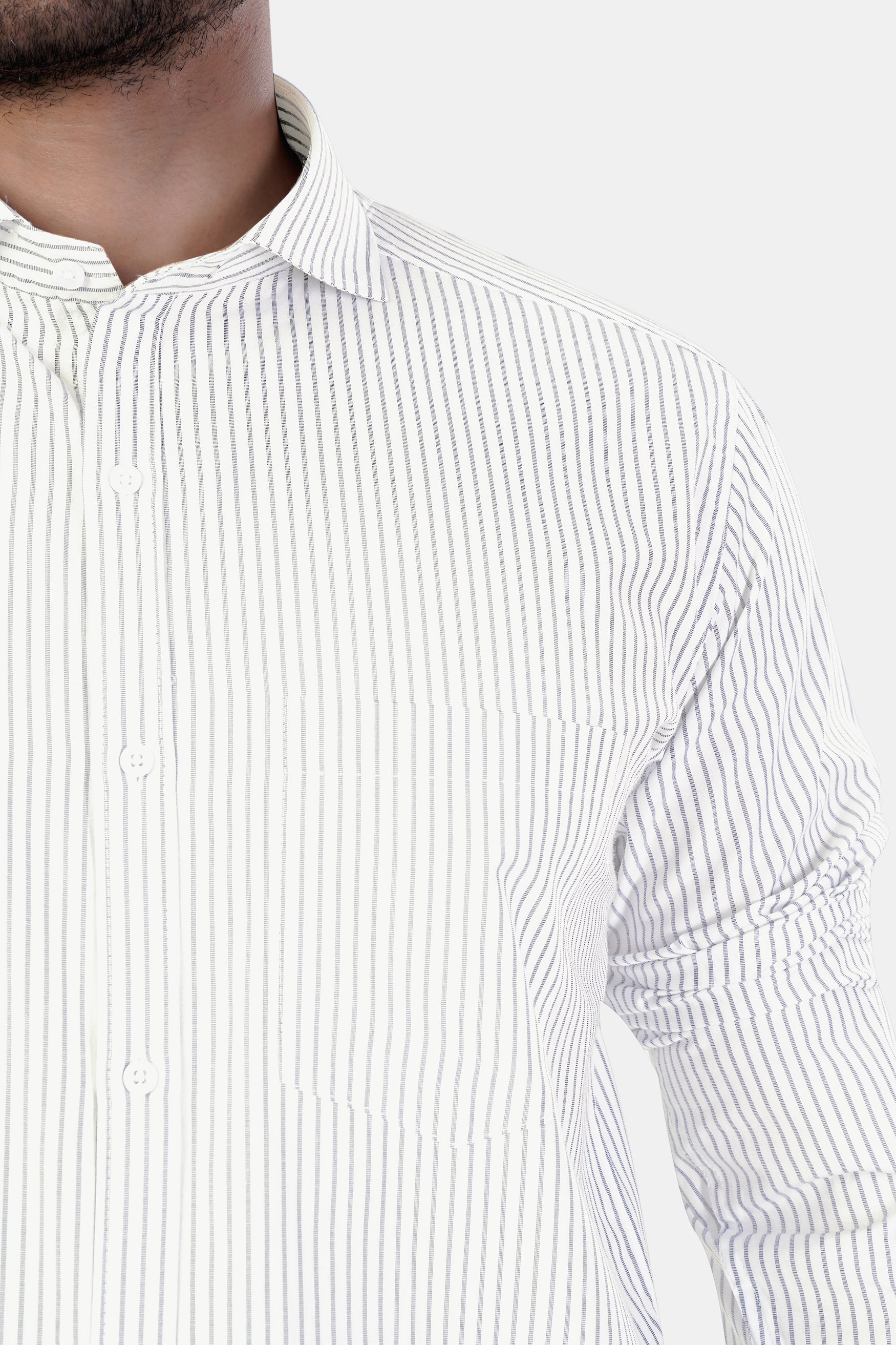 7swords-Bright White and Nobel Gray Striped Premium Cotton Shirt 7S-172-CA-38, 7S-172-CA-39, 7S-172-CA-40, 7S-172-CA-42