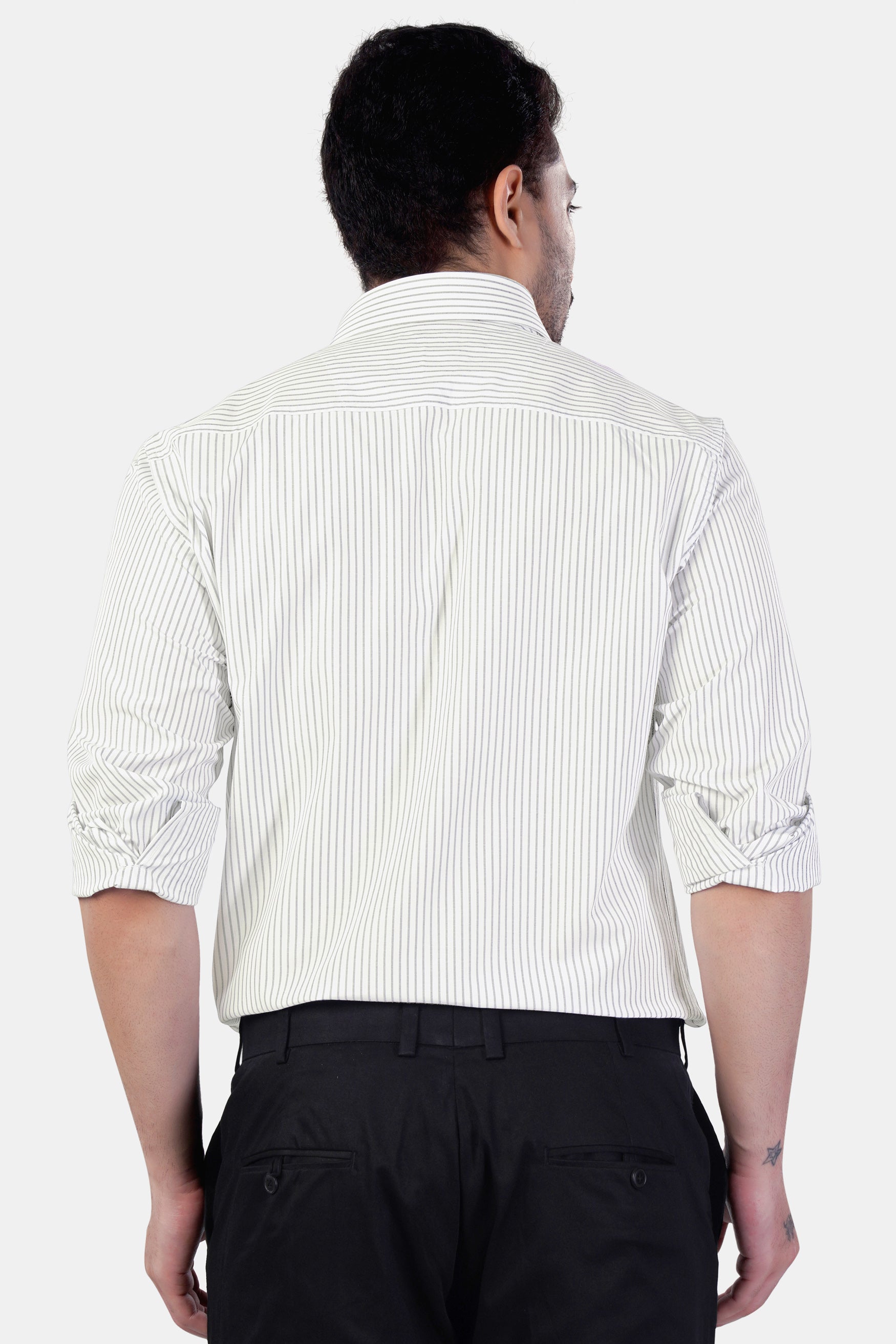 7swords-Bright White and Nobel Gray Striped Premium Cotton Shirt 7S-172-CA-38, 7S-172-CA-39, 7S-172-CA-40, 7S-172-CA-42
