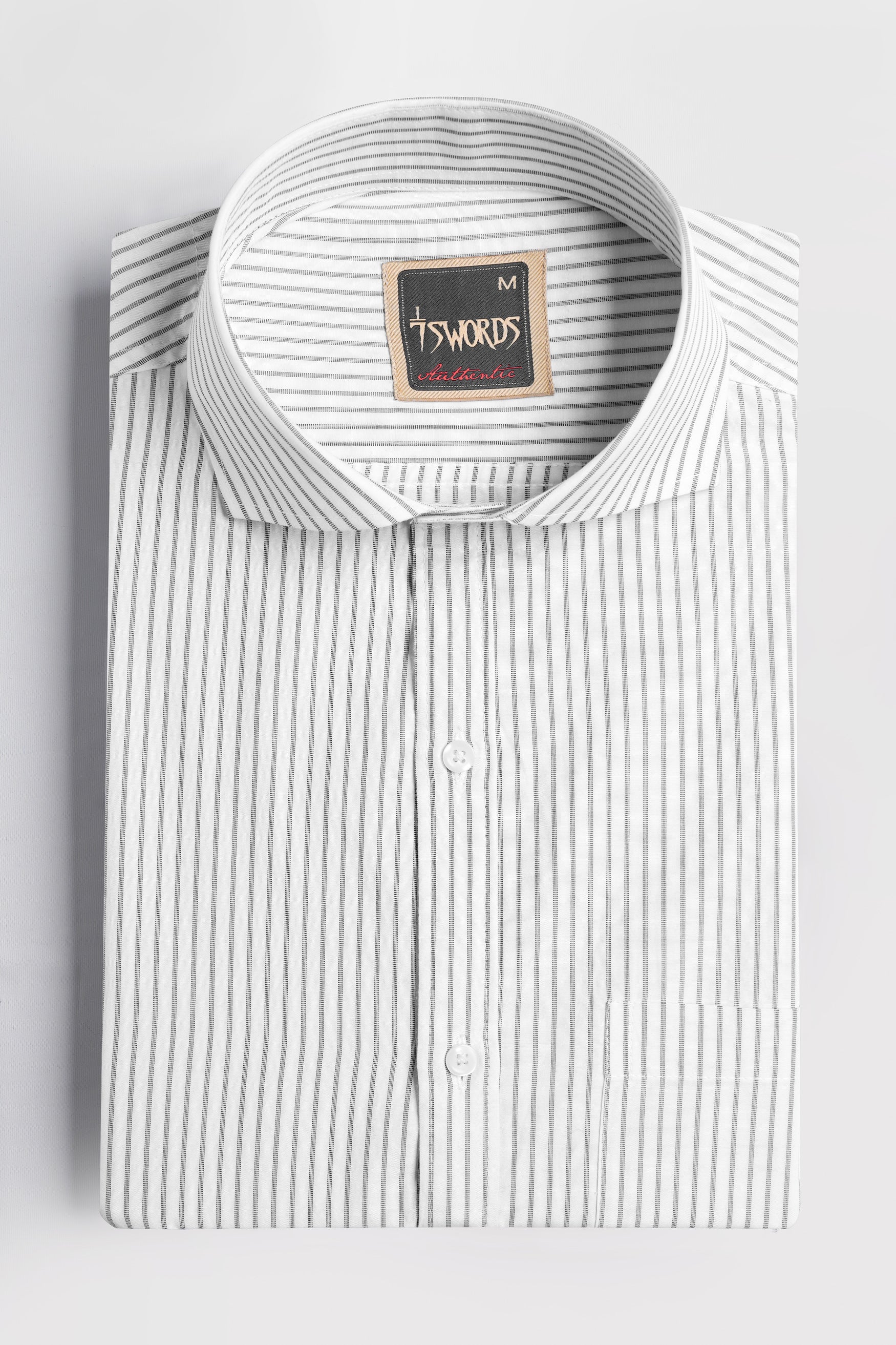 7swords-Bright White and Nobel Gray Striped Premium Cotton Shirt 7S-172-CA-38, 7S-172-CA-39, 7S-172-CA-40, 7S-172-CA-42