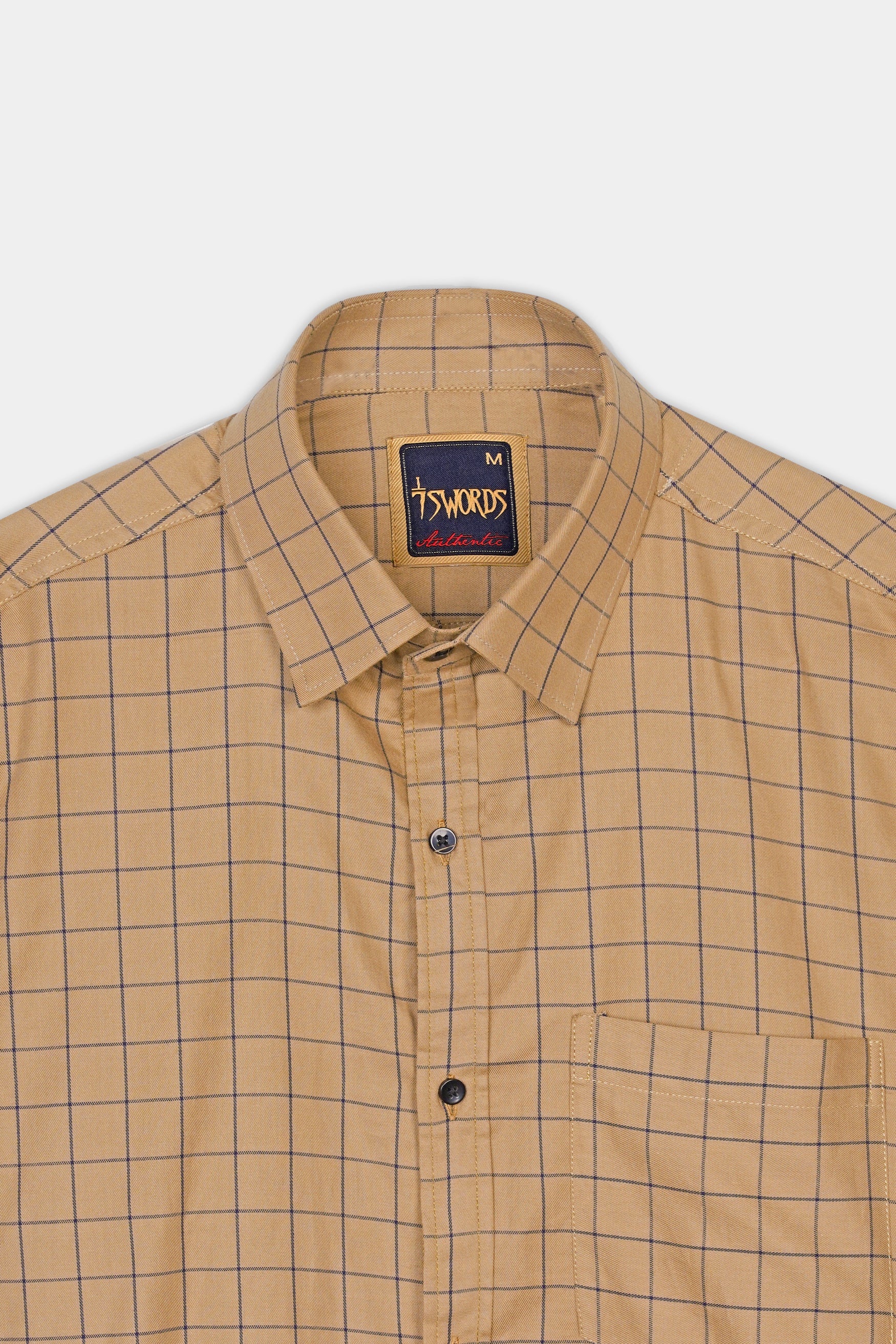 7swords-Tan Brown and Jade Black Windowpane Premium Cotton Shirt 7S-173-BLK-38, 7S-173-BLK-39, 7S-173-BLK-40, 7S-173-BLK-42