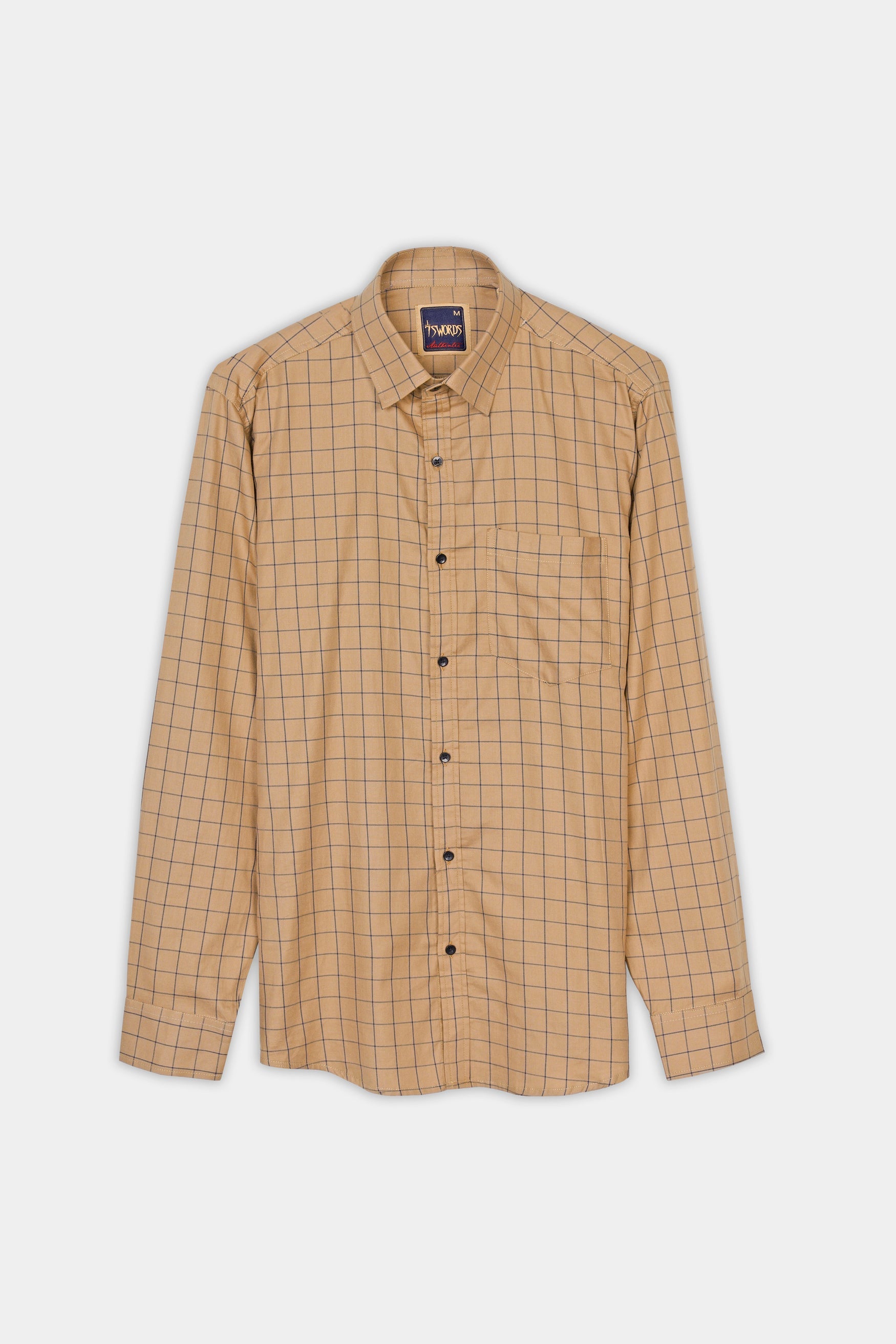 7swords-Tan Brown and Jade Black Windowpane Premium Cotton Shirt 7S-173-BLK-38, 7S-173-BLK-39, 7S-173-BLK-40, 7S-173-BLK-42