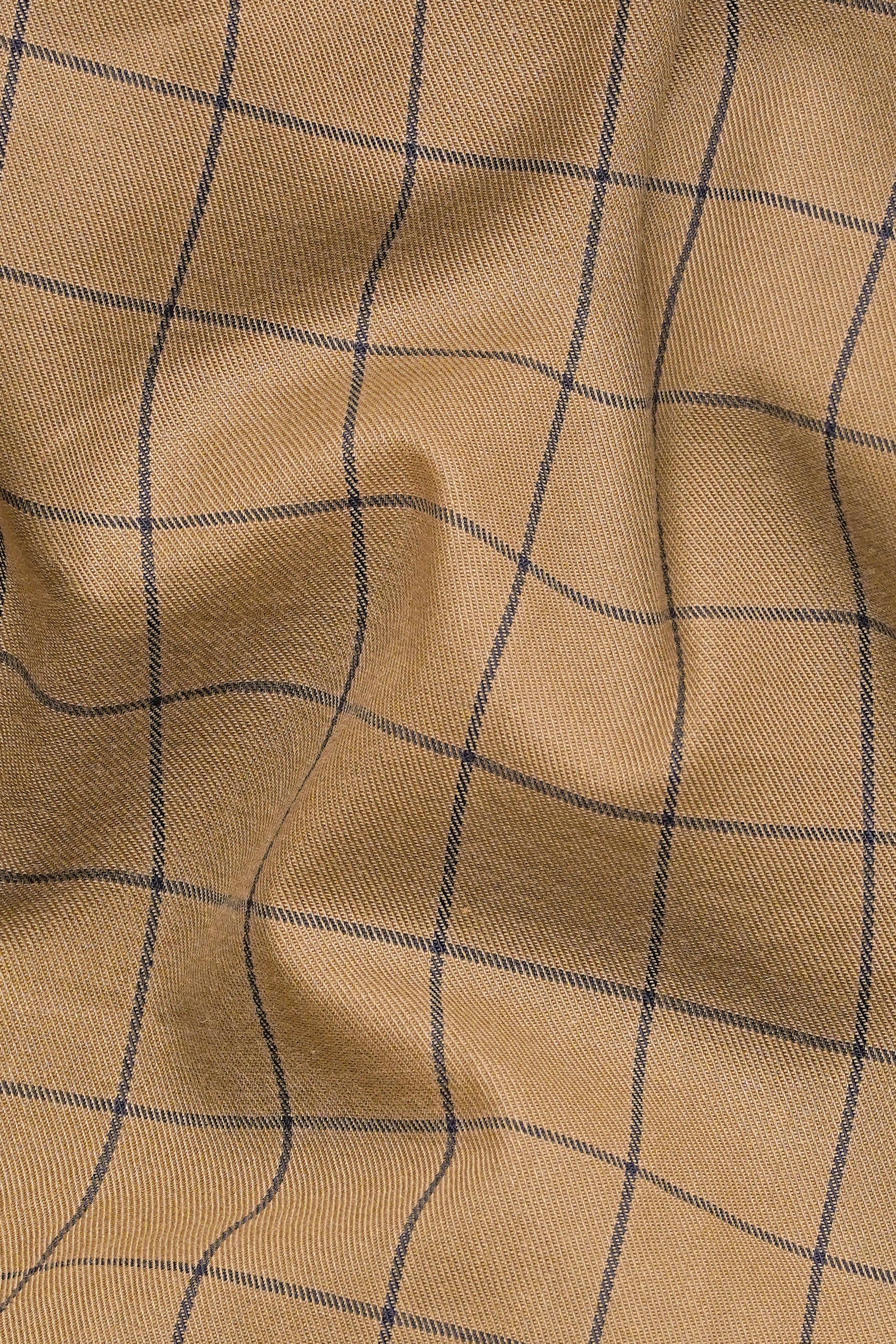 7swords-Tan Brown and Jade Black Windowpane Premium Cotton Shirt 7S-173-BLK-38, 7S-173-BLK-39, 7S-173-BLK-40, 7S-173-BLK-42