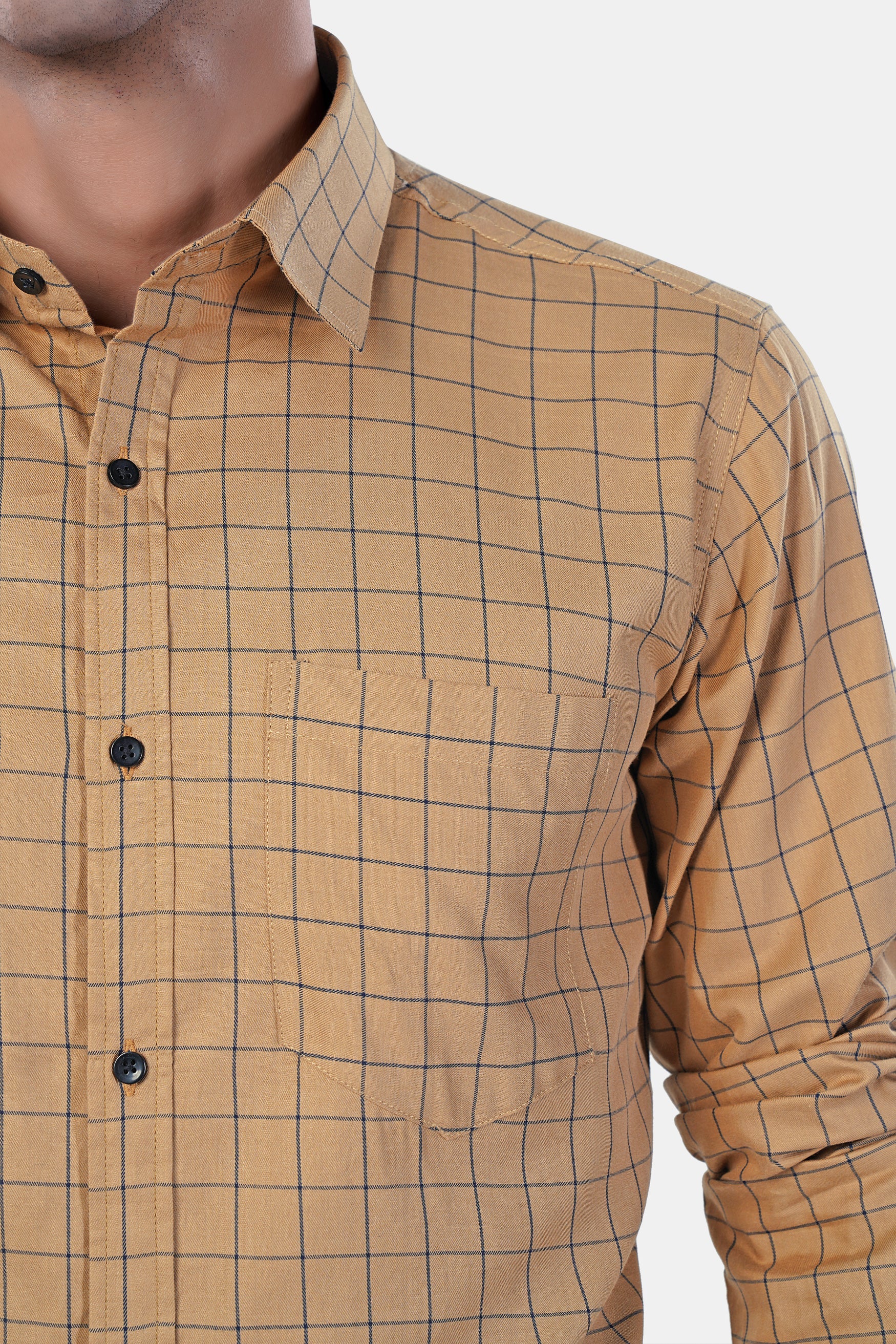 7swords-Tan Brown and Jade Black Windowpane Premium Cotton Shirt 7S-173-BLK-38, 7S-173-BLK-39, 7S-173-BLK-40, 7S-173-BLK-42
