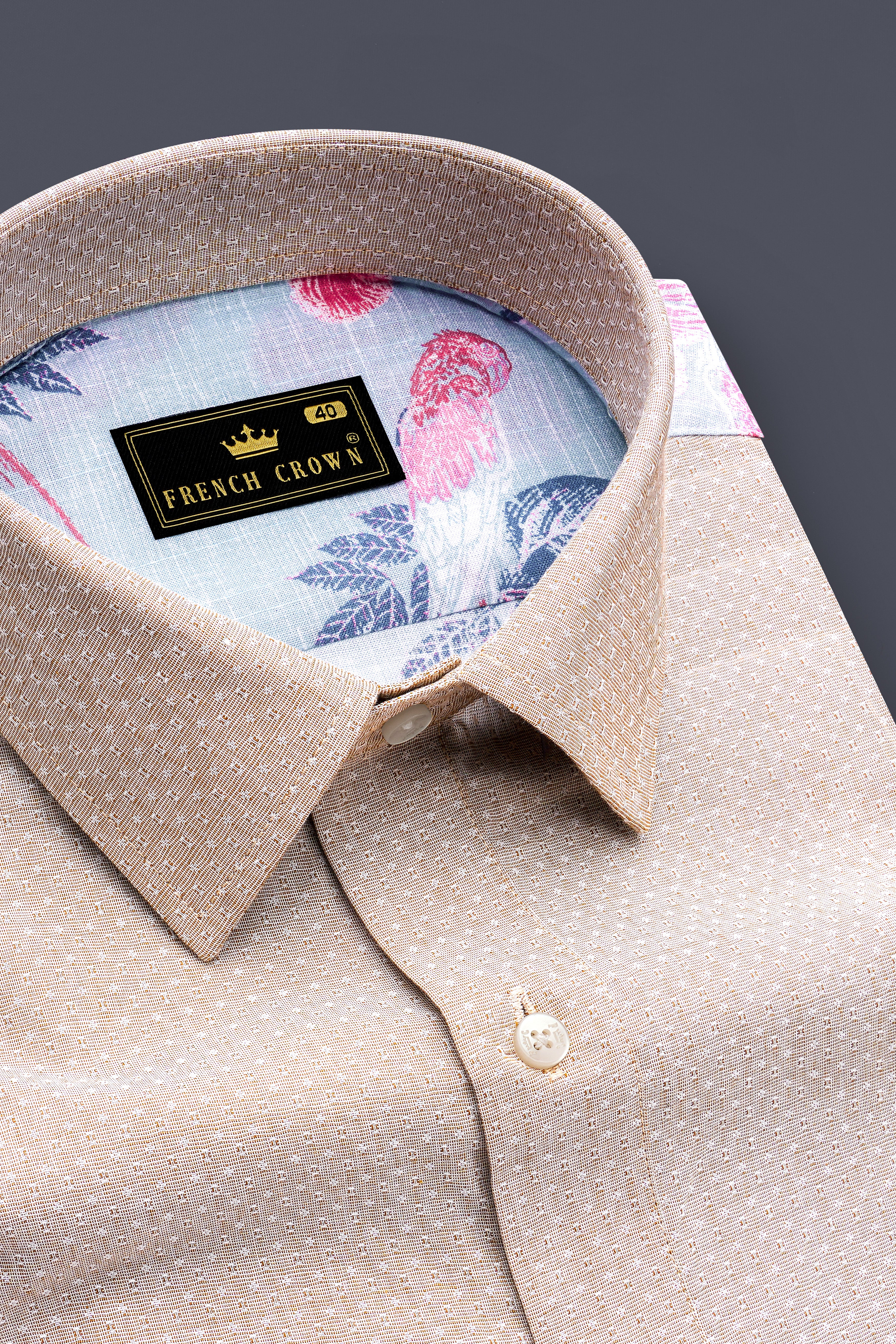 Mercury Blue Floral Printed and Cold Turkey Brown Chambray Premium Cotton Designer Shirt