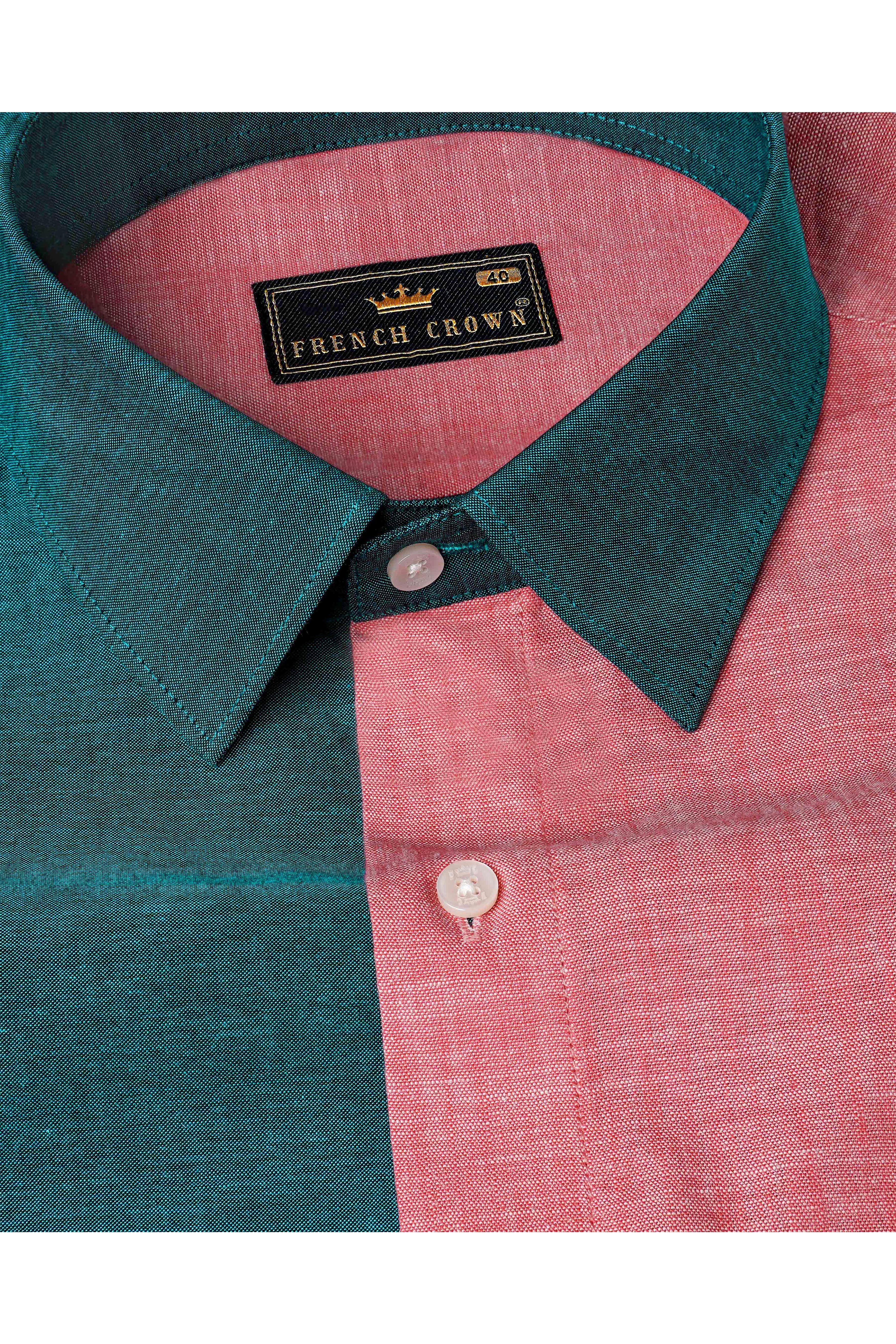 Cranberry Pink with Sherpa Green Funky Printed Royal Oxford Designer Shirt
