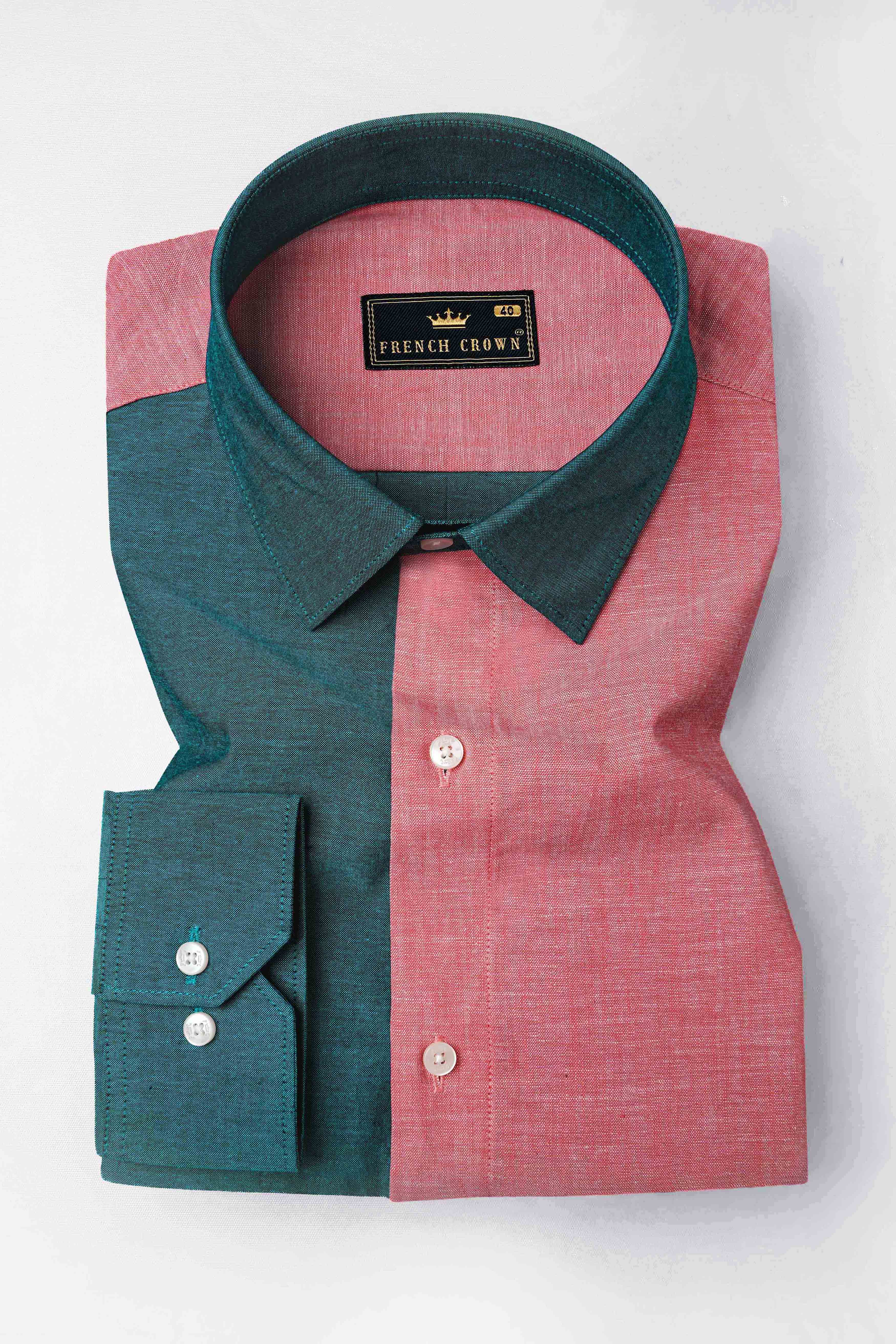 Cranberry Pink with Sherpa Green Funky Printed Royal Oxford Designer Shirt