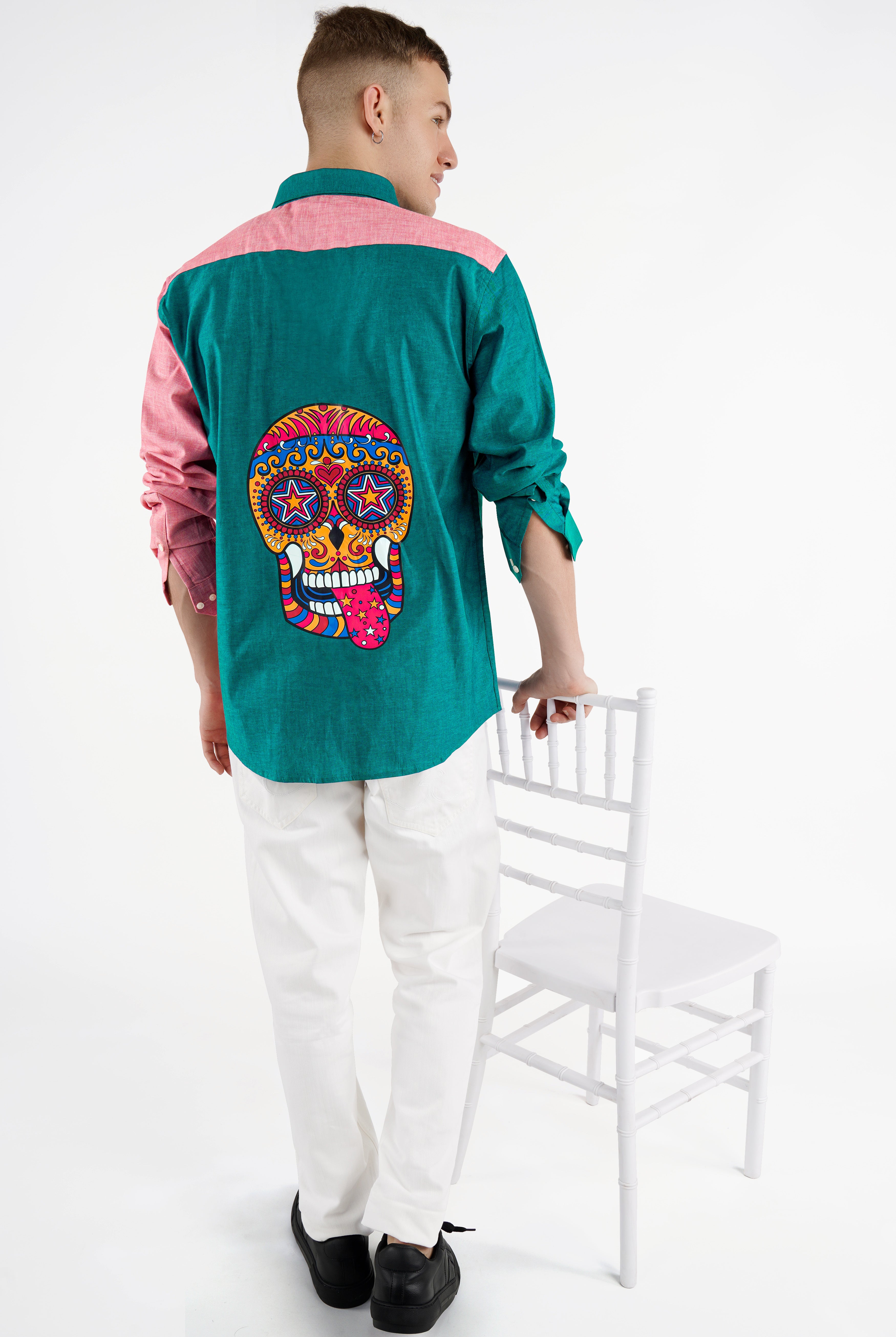 Cranberry Pink with Sherpa Green Funky Printed Royal Oxford Designer Shirt