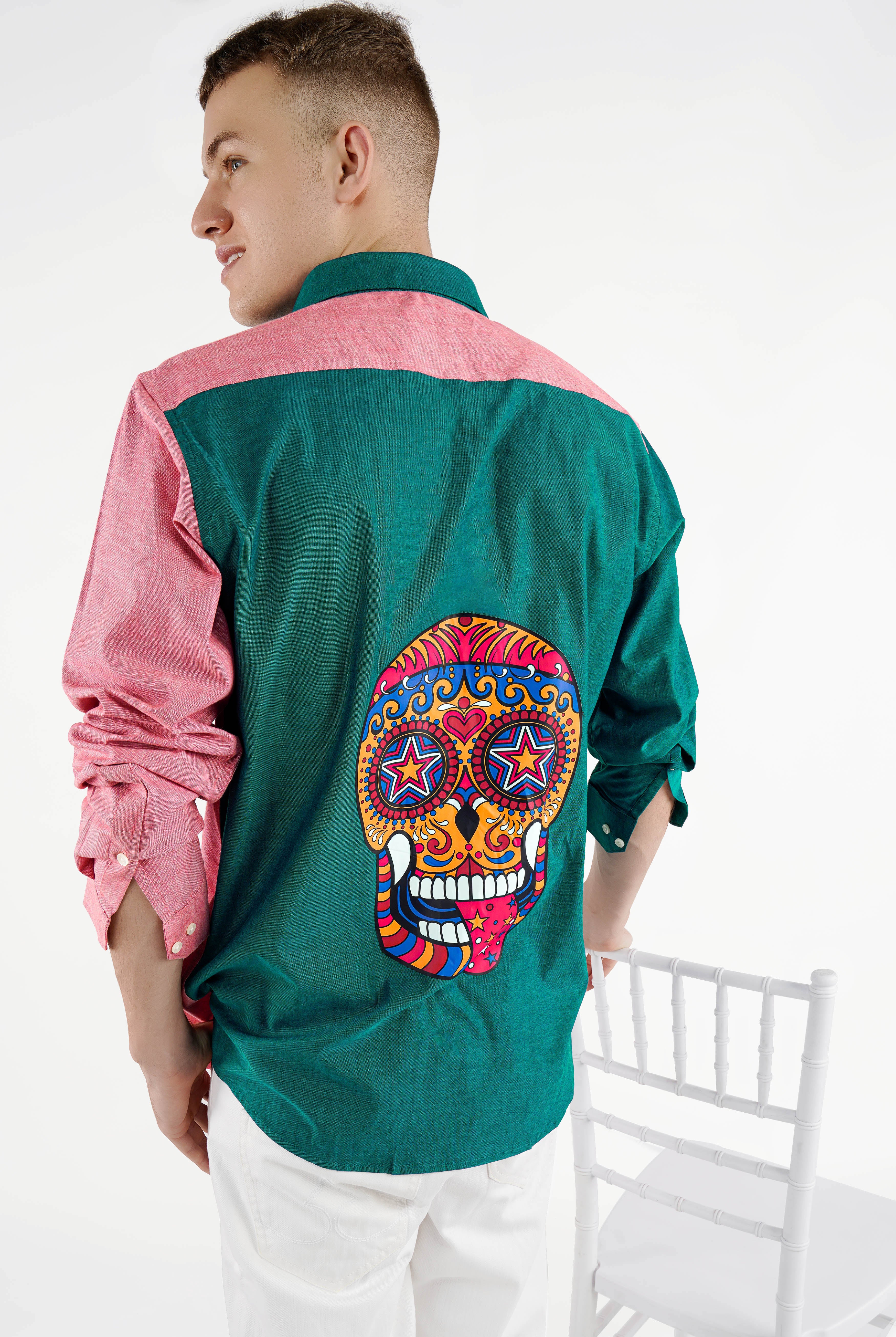 Cranberry Pink with Sherpa Green Funky Printed Royal Oxford Designer Shirt