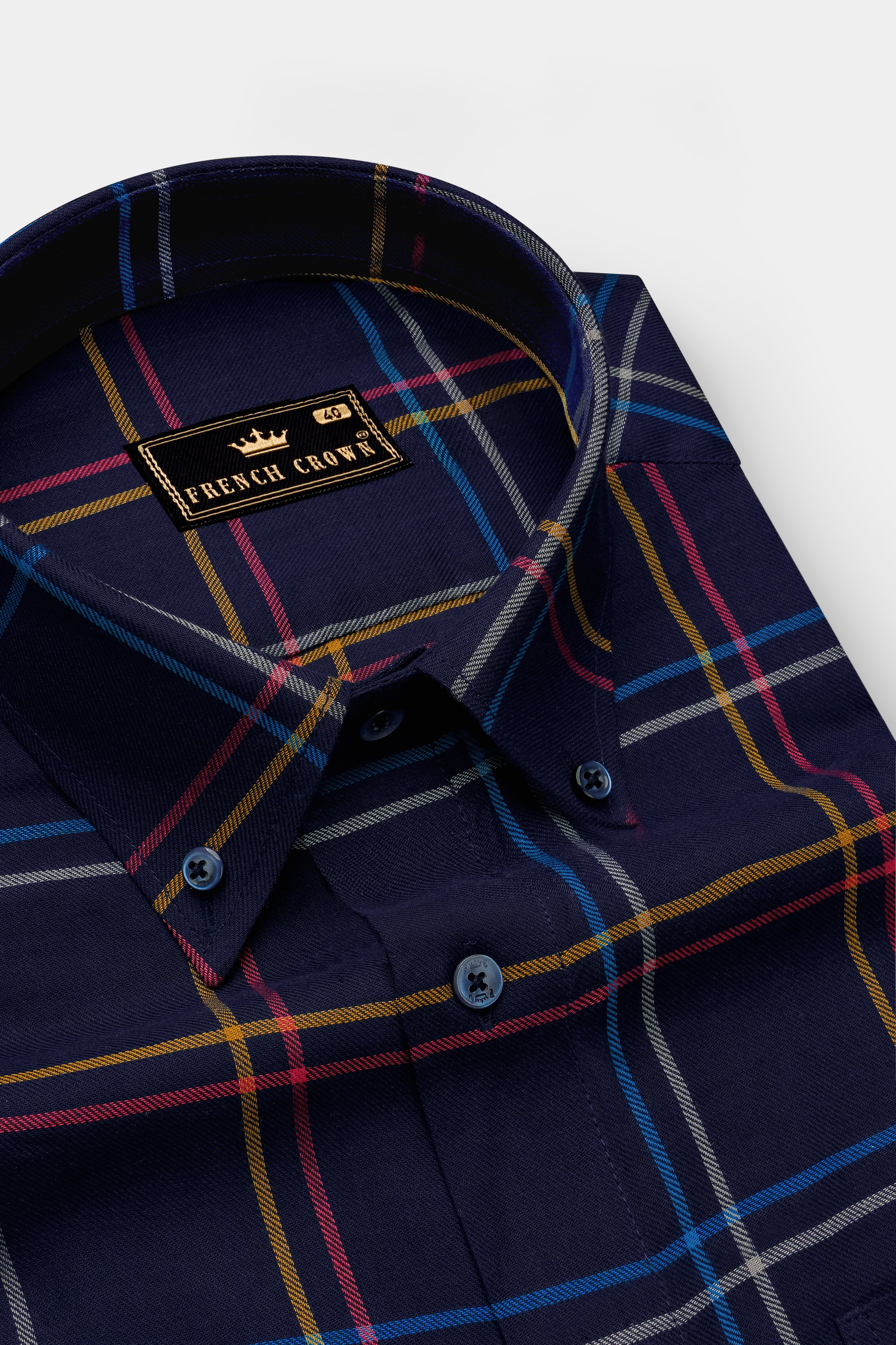 Firefly Blue with Dixie Yellow and Carmine Red Twill Windowpane Premium Cotton Shirt