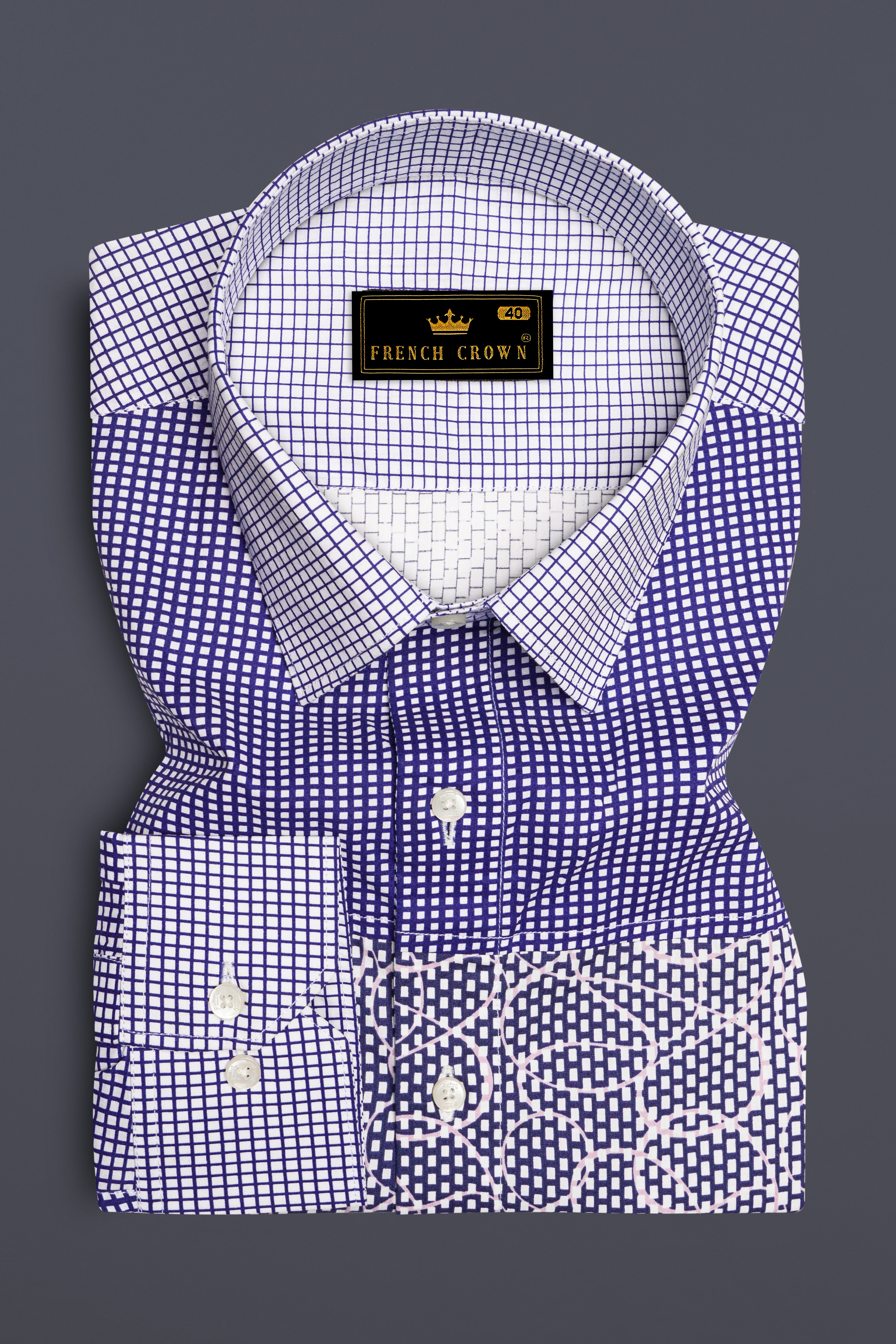 Meteorite Blue and White Premium Cotton Designer Block Shirt