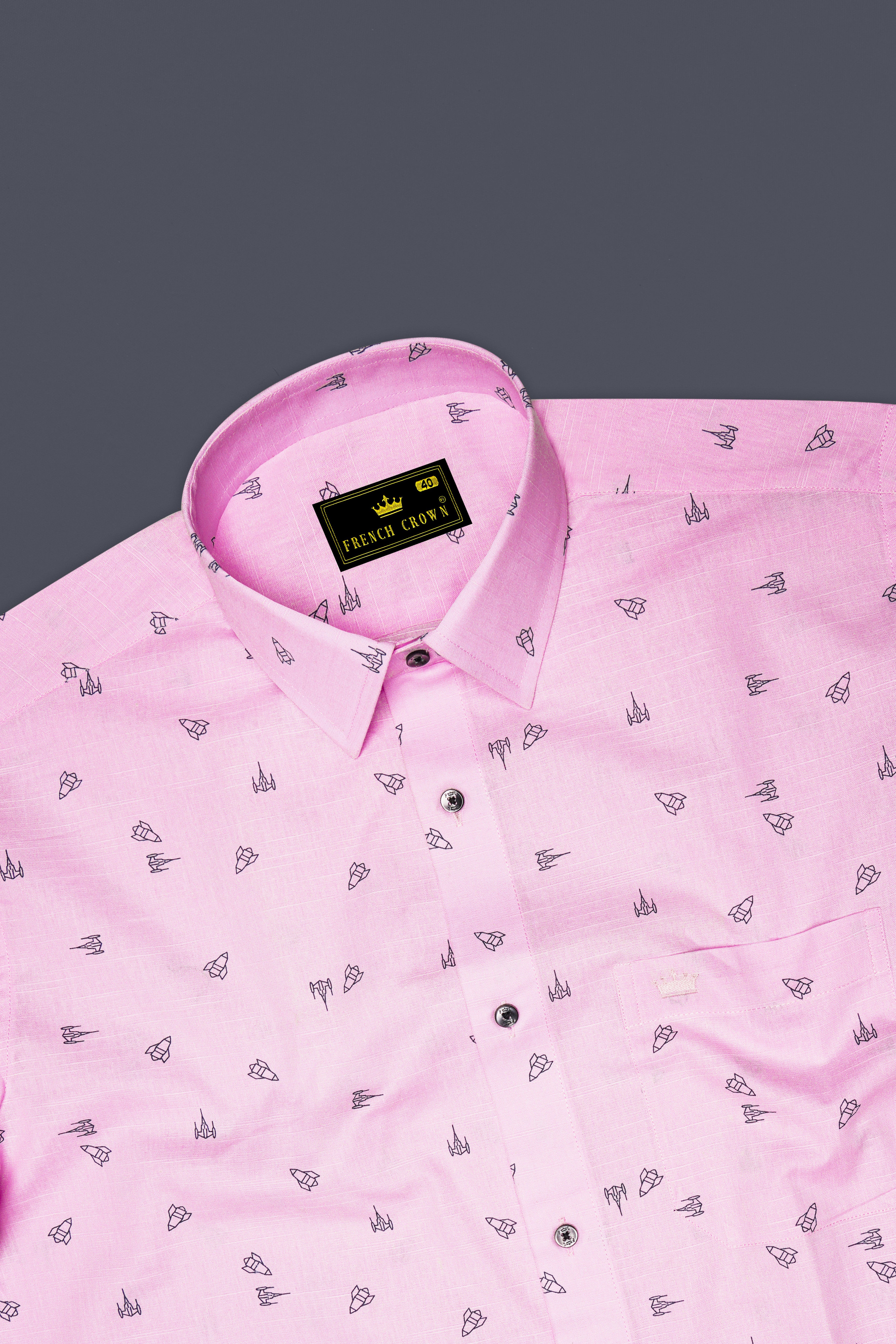 Melanie Pink Printed Premium Giza Cotton Chambray Shirt