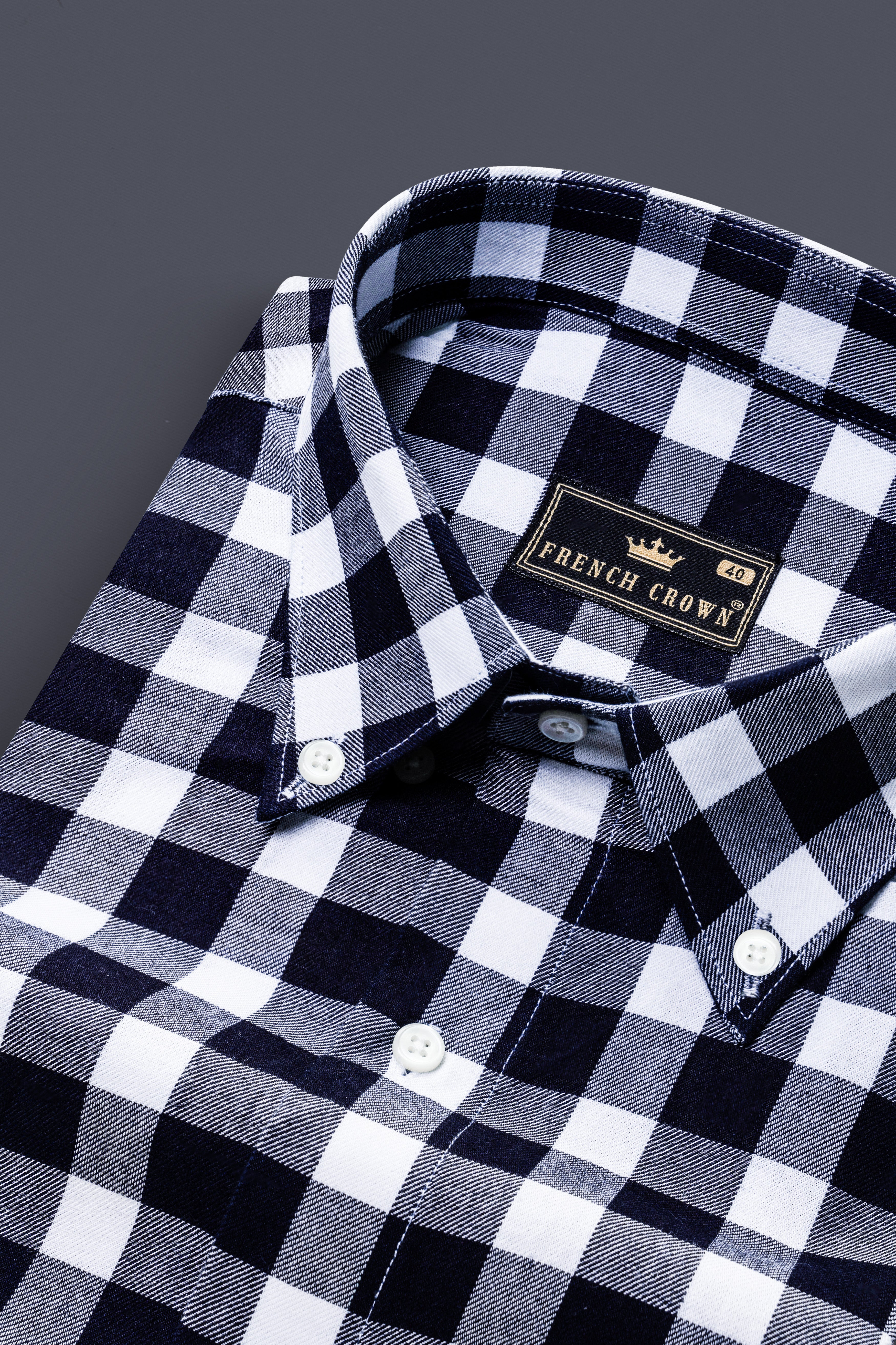Bright White and Mirage Blue Gingham Twill Premium Cotton Shirt