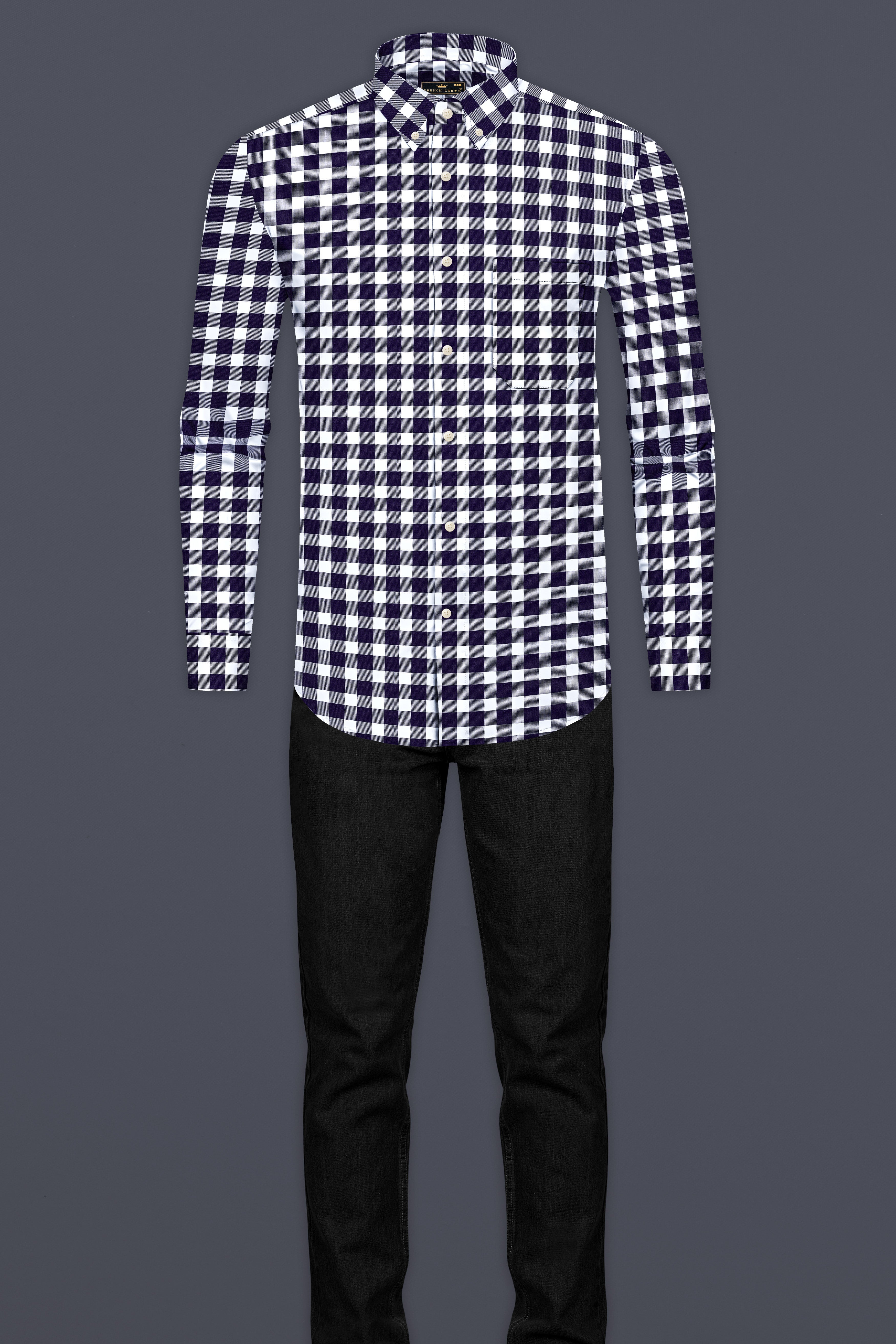 Bright White and Mirage Blue Gingham Twill Premium Cotton Shirt