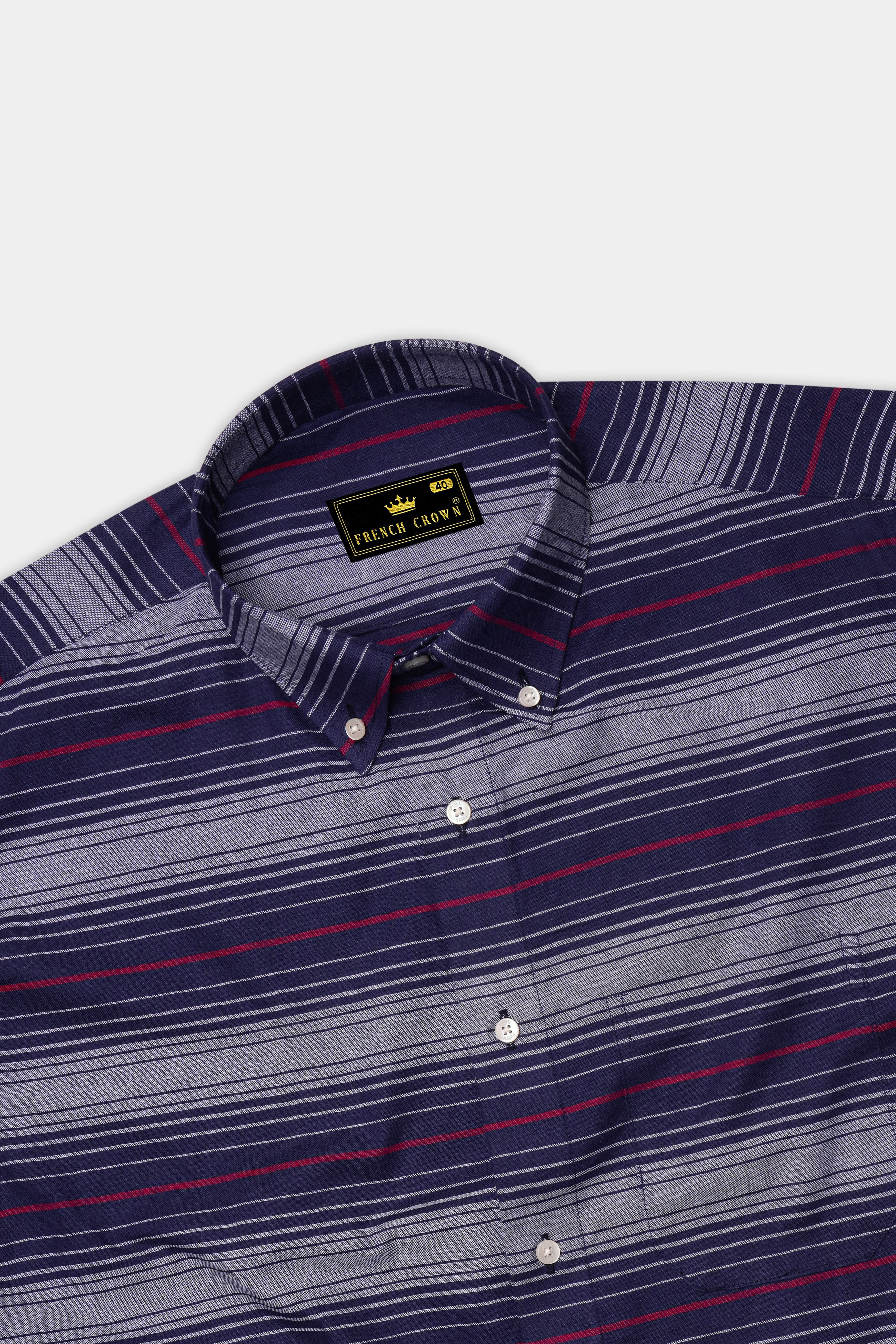 Bunting Blue with Bright White and Cardinal Red Striped Royal Oxford Shirt