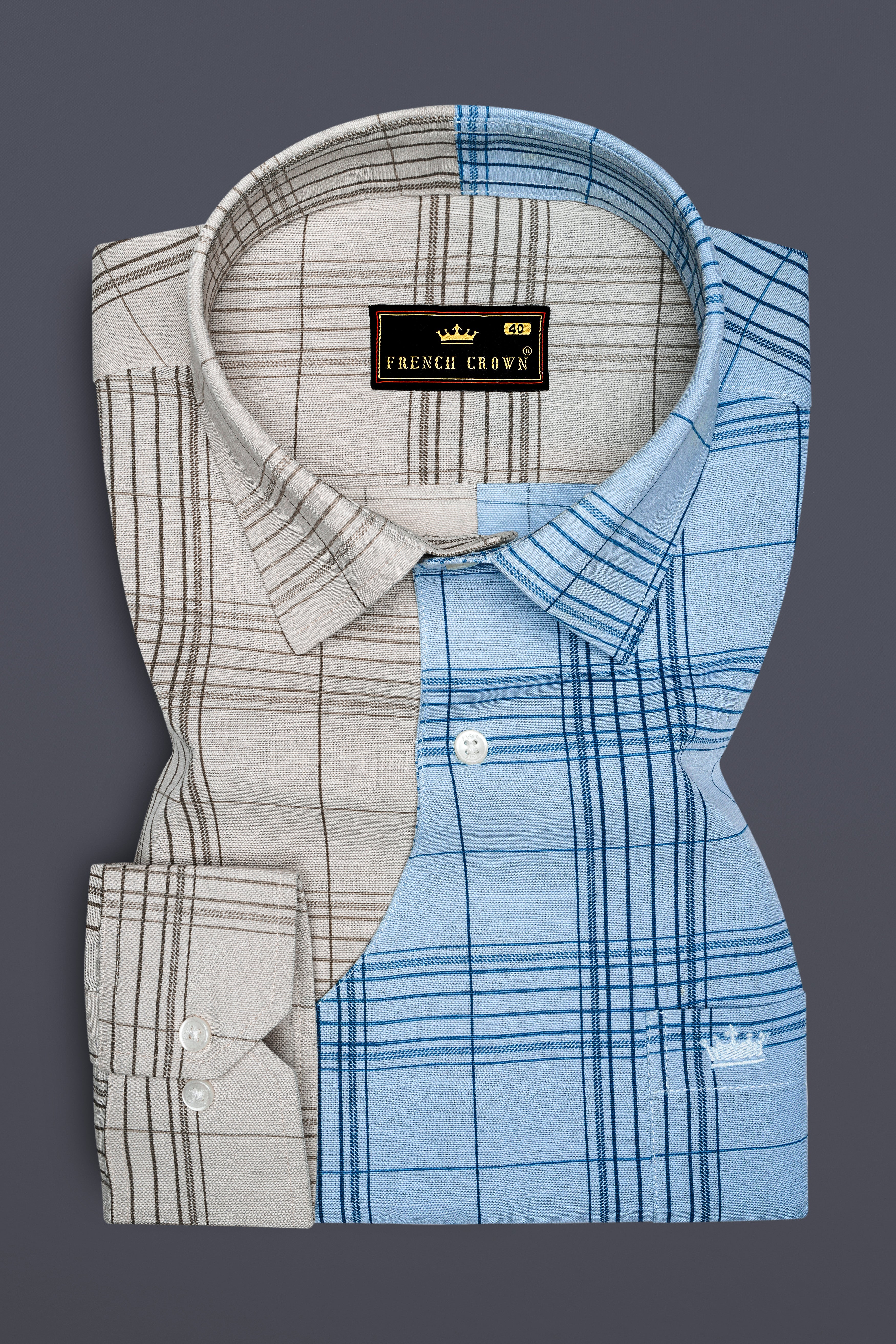 Vanilla Brown and Casper Sky Blue Plaid Luxurious Linen Designer Shirt