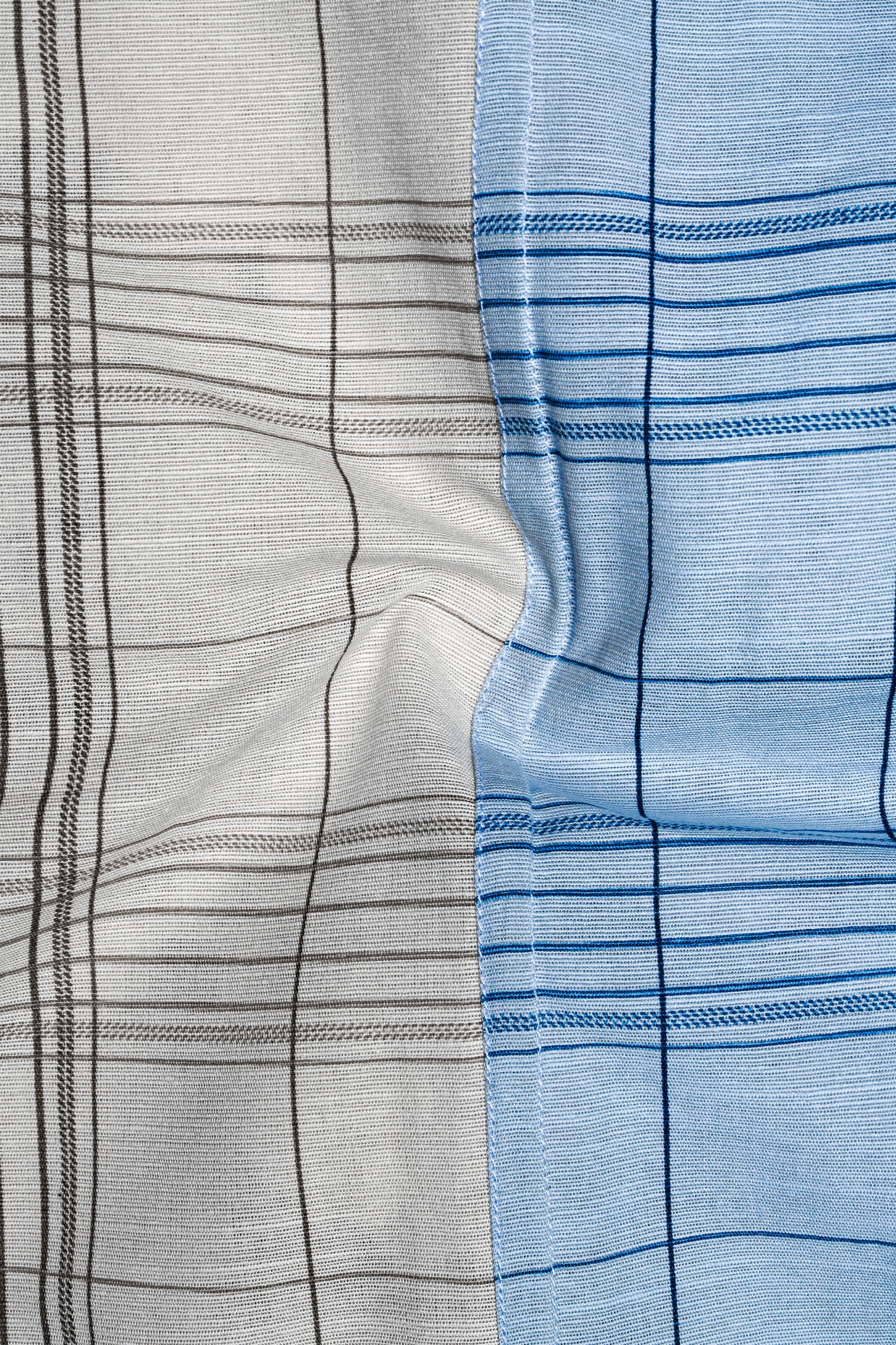 Vanilla Brown and Casper Sky Blue Plaid Luxurious Linen Designer Shirt