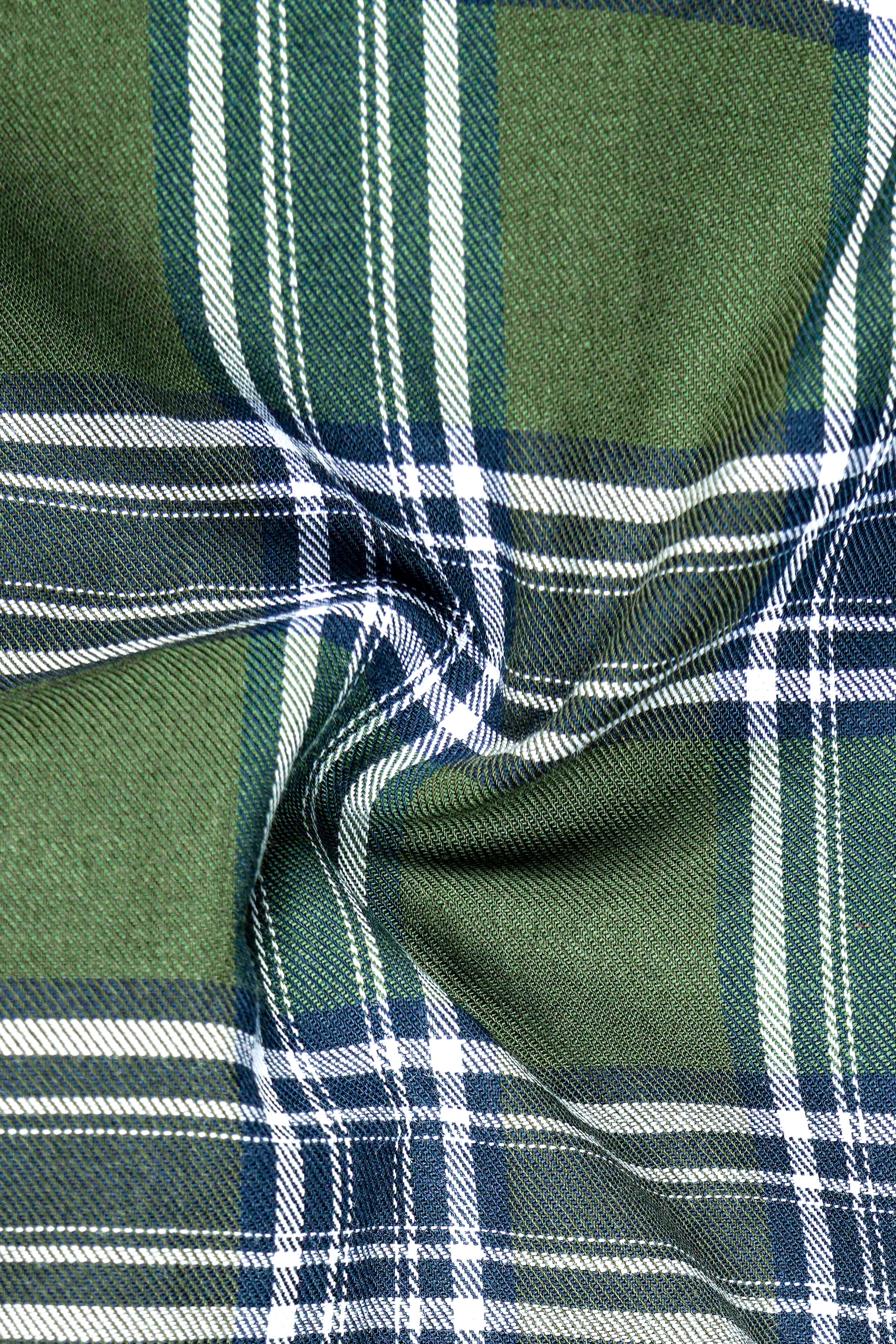 Asparagus Green with Bright White Twill Plaid Premium Cotton Shirt