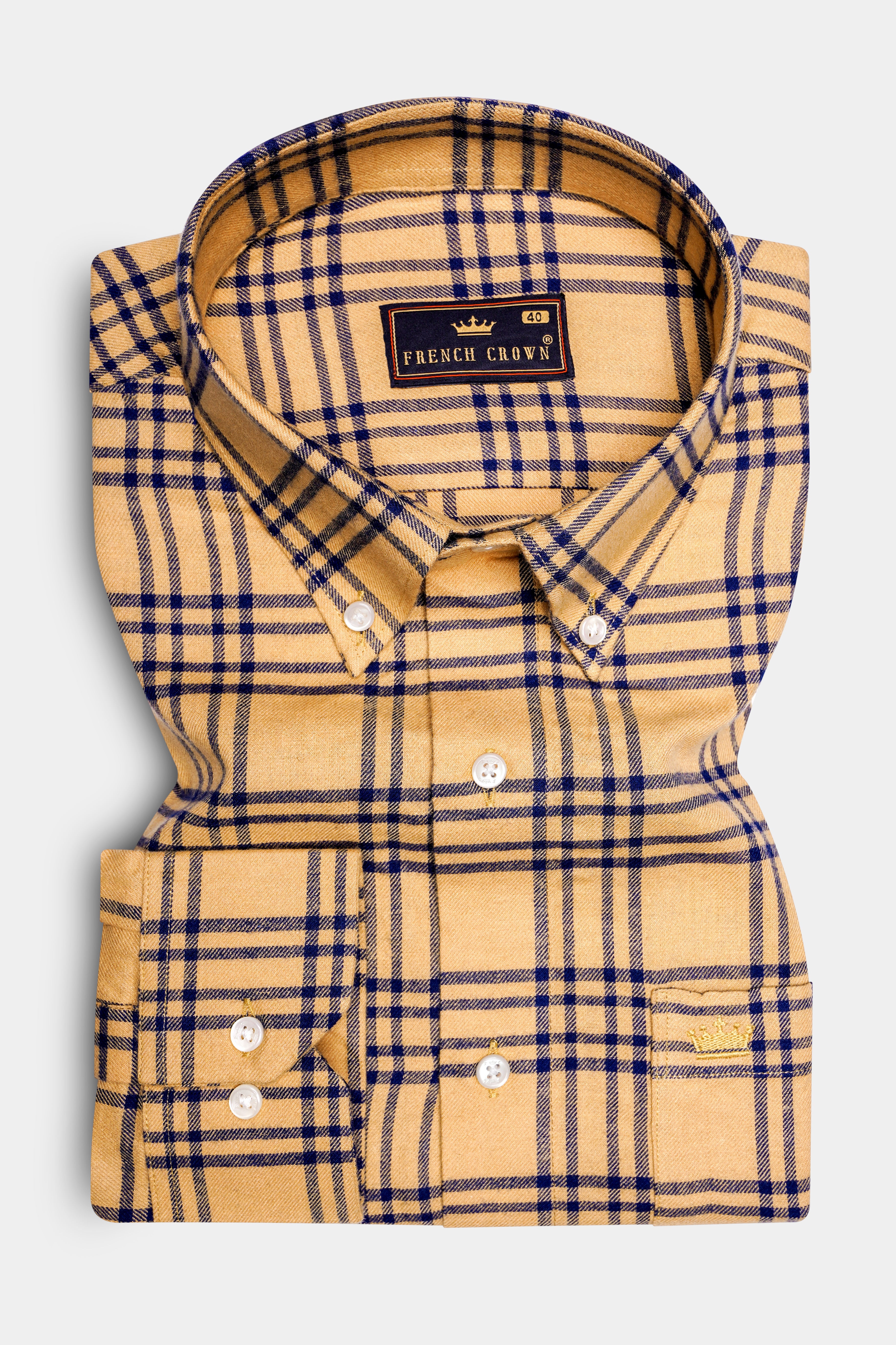 Tumbleweed Brown with Midnight Blue Twill Plaid Premium Cotton Shirt