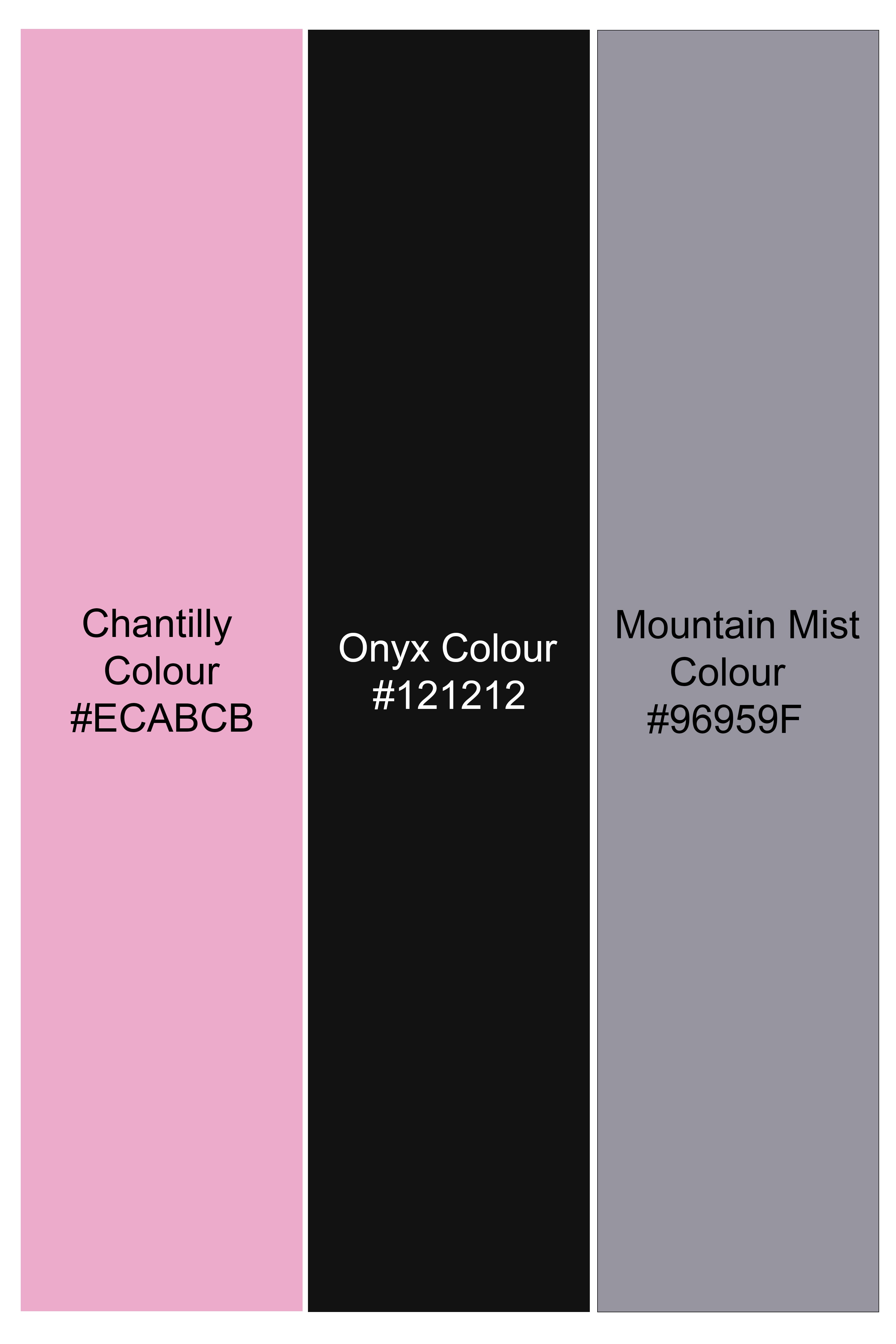 Chantilly Pink and Onyx Black Hand Embroidered Dobby Premium Giza Cotton Designer Shirt