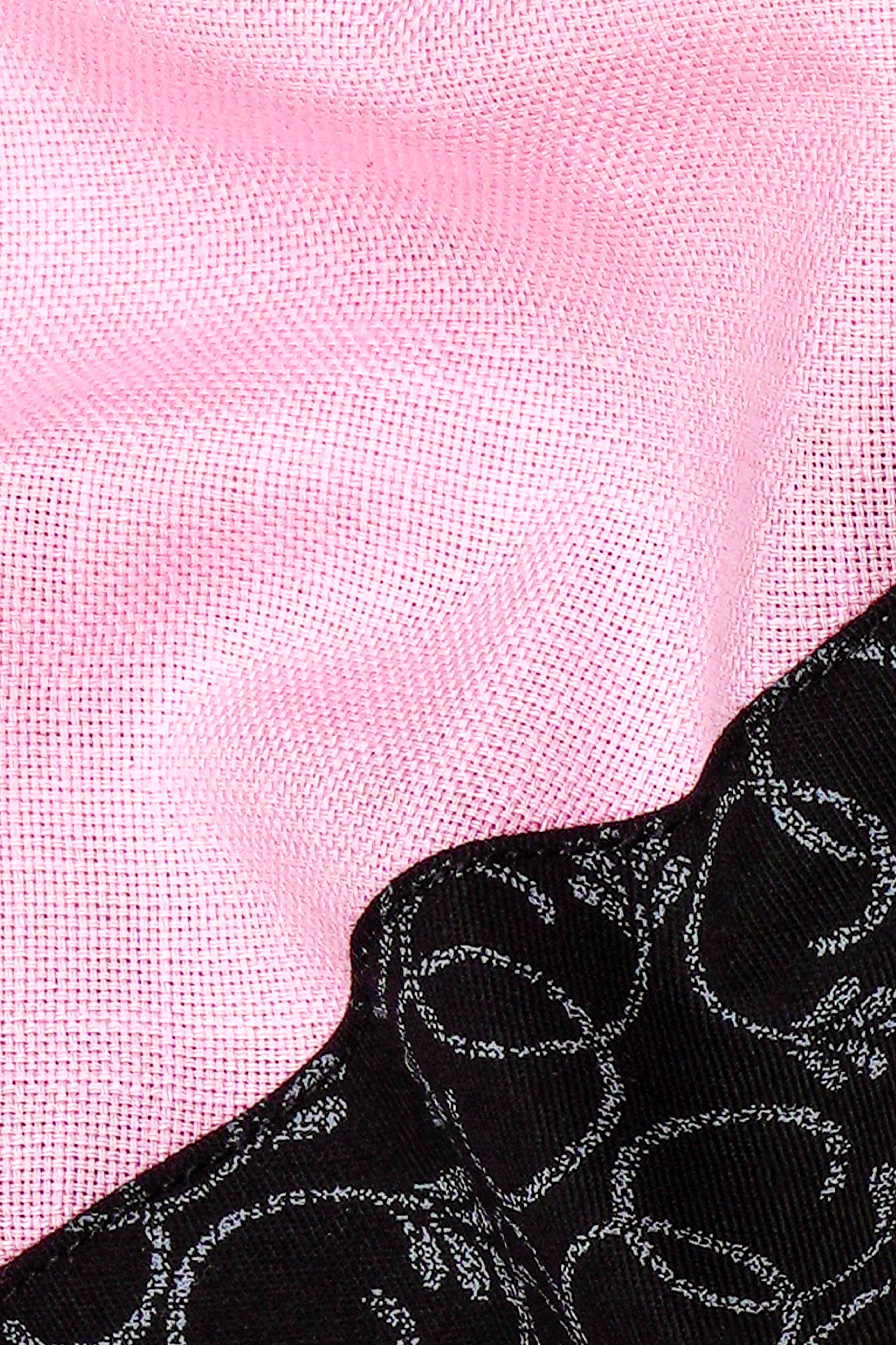 Chantilly Pink and Onyx Black Hand Embroidered Dobby Premium Giza Cotton Designer Shirt