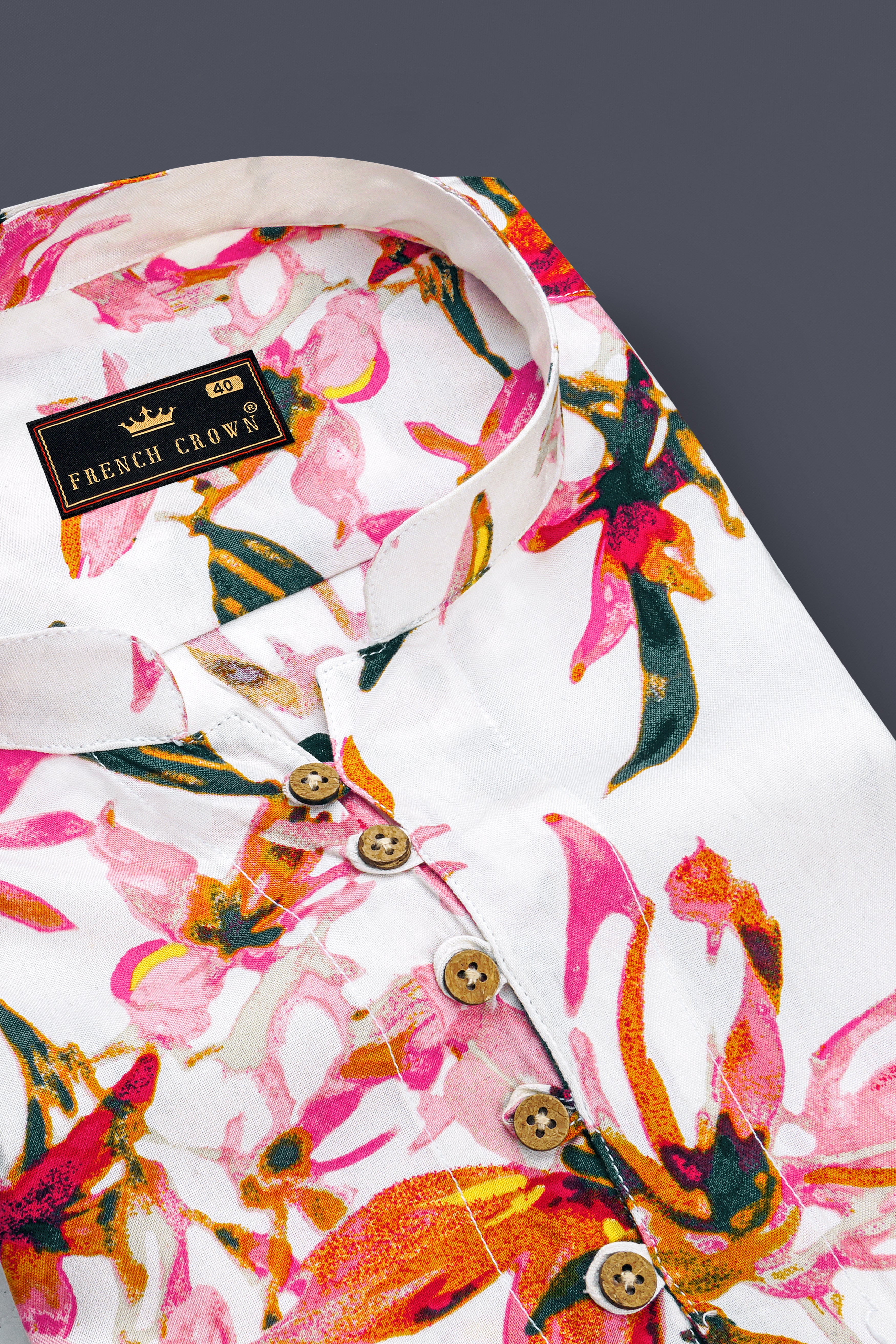 Porcelain Cream Floral Printed Premium Tencel Kurta Shirt