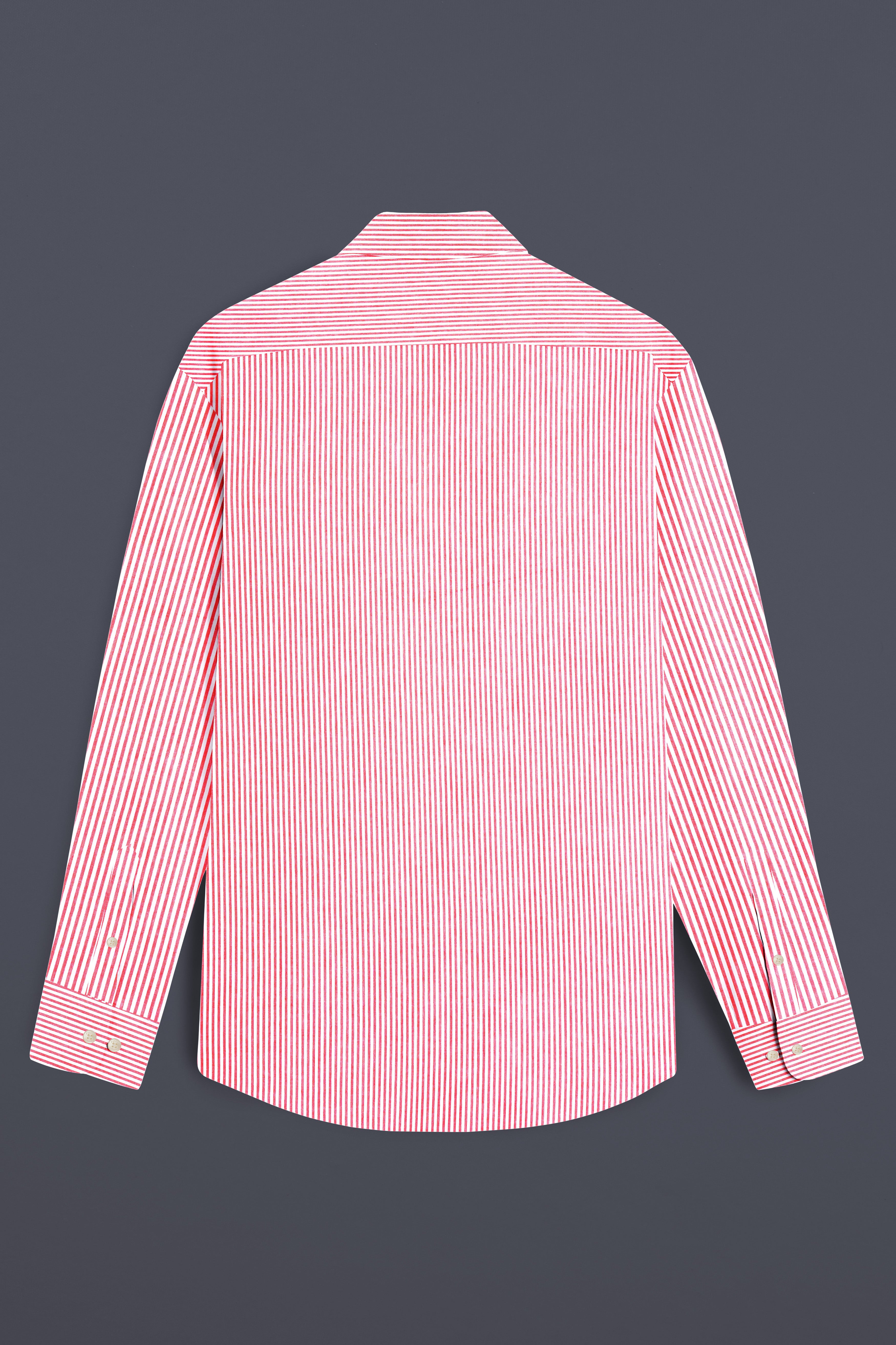 Carmine Pink with Cascade Green Striped Seersucker Giza Cotton Designer Shirt
