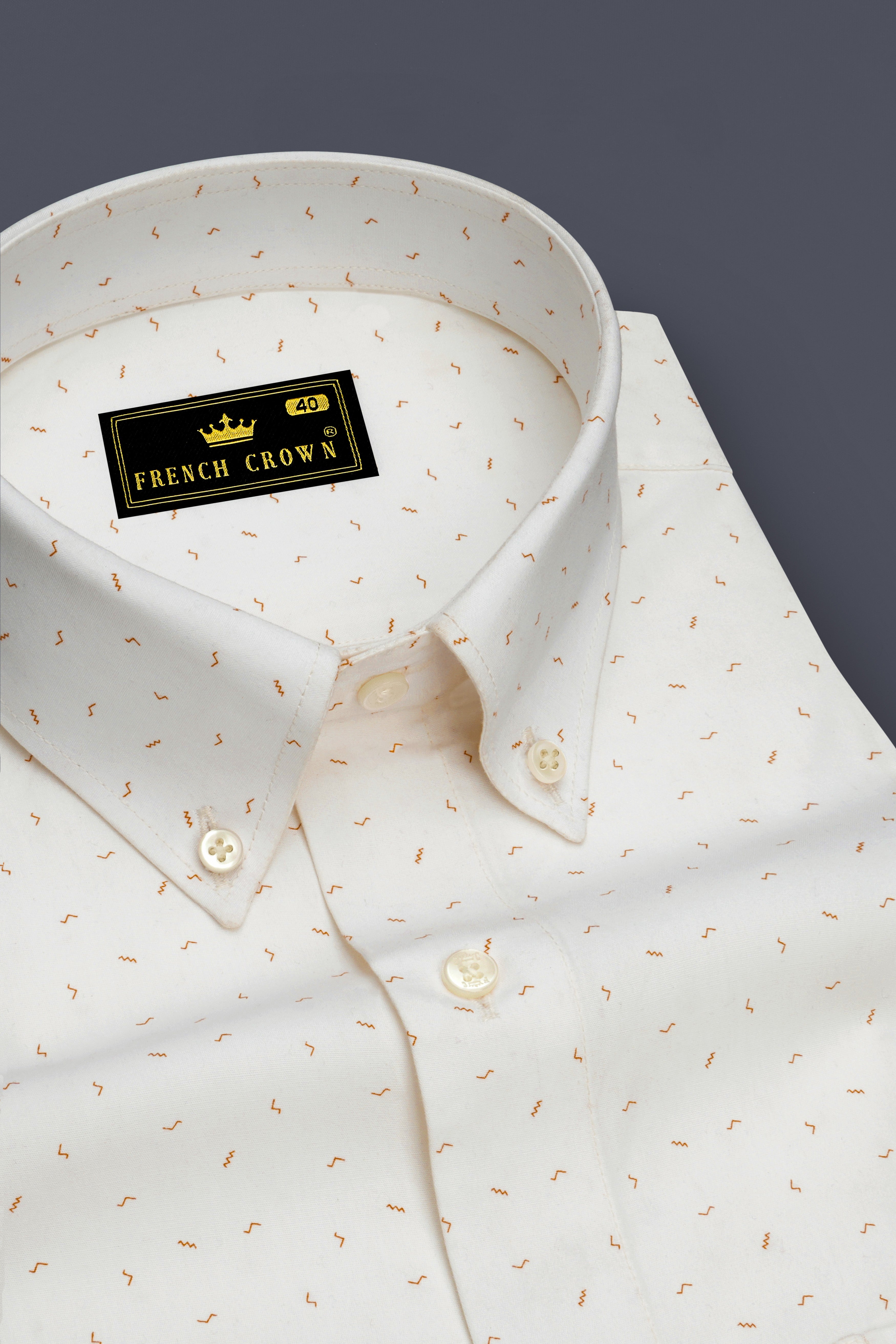 Off White Twill Printed Premium Cotton Shirt